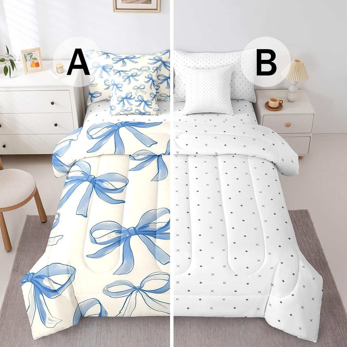 Feelyou Blue Bow Comforter Set with Sheets 7 Piece King Size for Kids Girls image 4