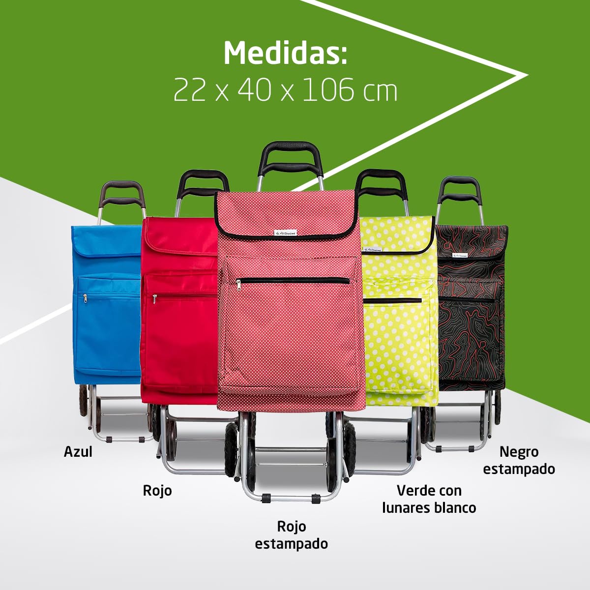 Amig - Carro de la Compra de 4 Ruedas - Bolsillo Exterior para Congelados - Carga Máxima 15kg - Capacidad de 48 litros - 22x40x106 cm - Negro
