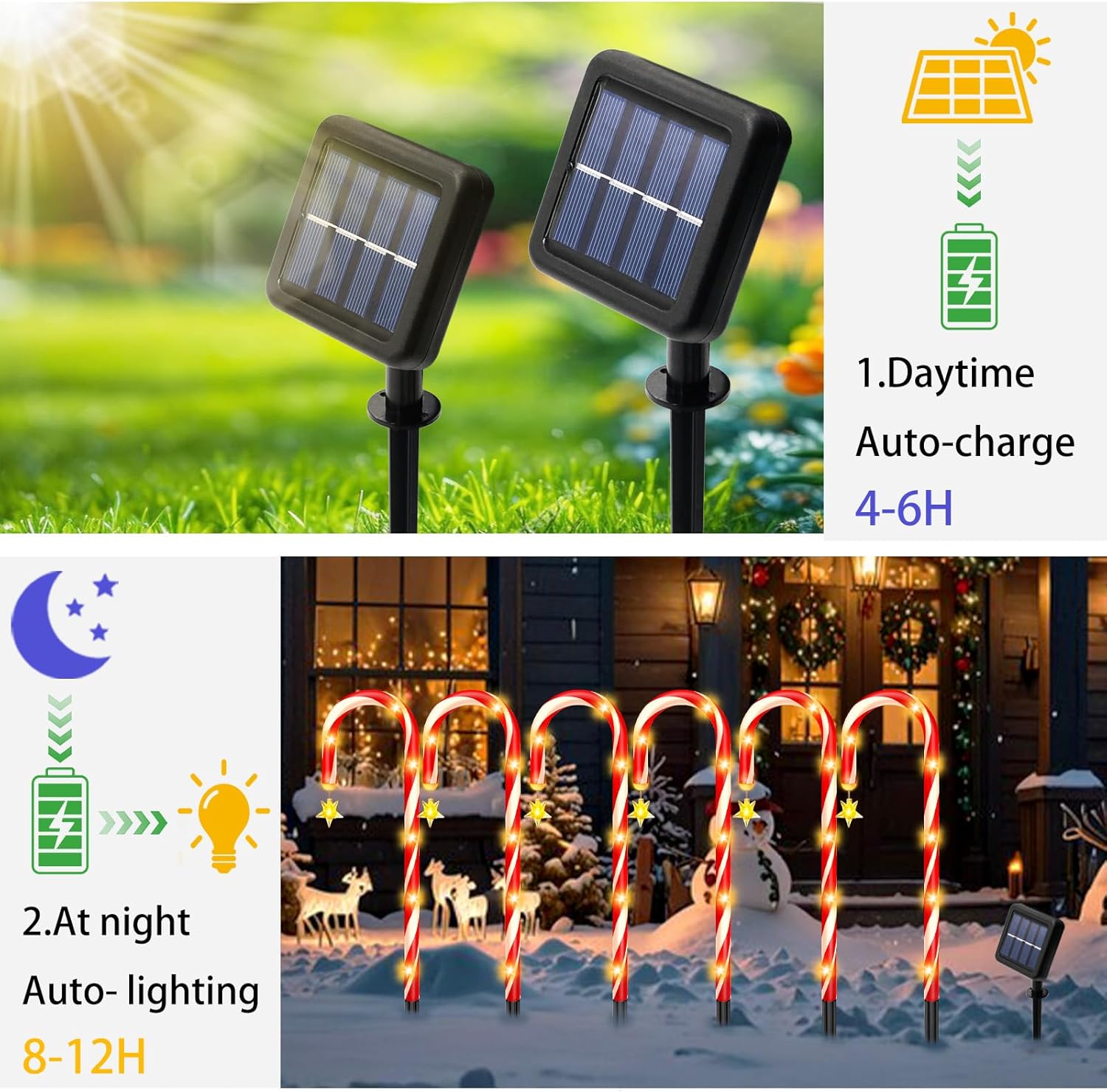 Solar Christmas Decorations Outdoor, 12 Pack Solar Candy Cane Christmas Lights 8 Lighting Modes 180 Bright LED, Waterproof Outside Xmas DIY Decorations for Pathway Yard Garden - Image 3