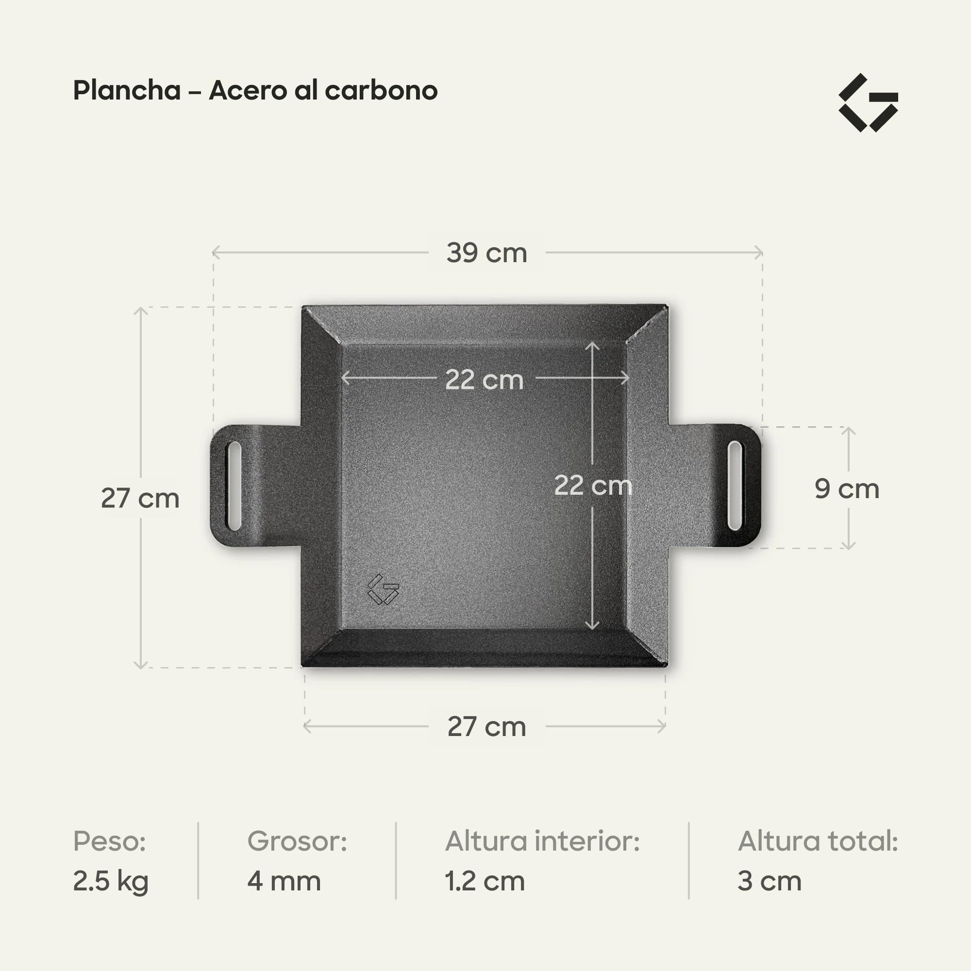 Gastrotools Plancha de Asar Sueca de Acero al Carbono 39x27cm – Antiadherente Natural, Sin PFAS – Interior y Exterior – Apta para Fuego, Horno, Inducción y Gas – Hasta 650°C (Small (39cm x 27cm))