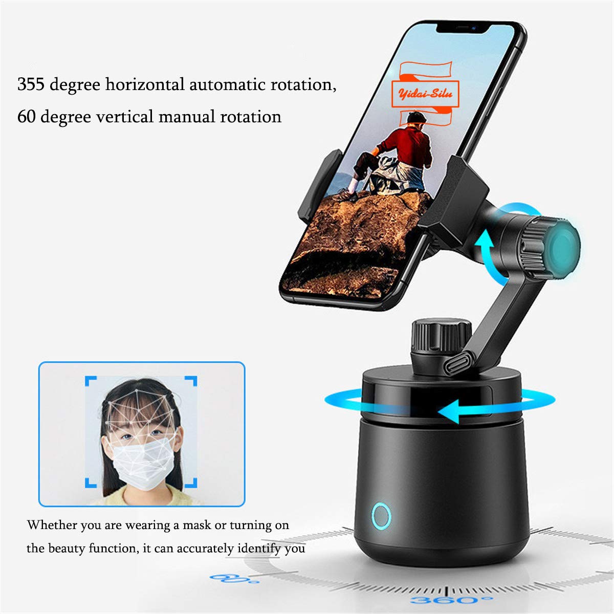Przenośny gimbal do telefonu komórkowego (2 osi, obrót w poziomie 355 stopni, pojemność 1500 mAh) Stabilizator do smartfona, Selfie do iPhone'a/Sams/Huawei/nePlus itd., czarny