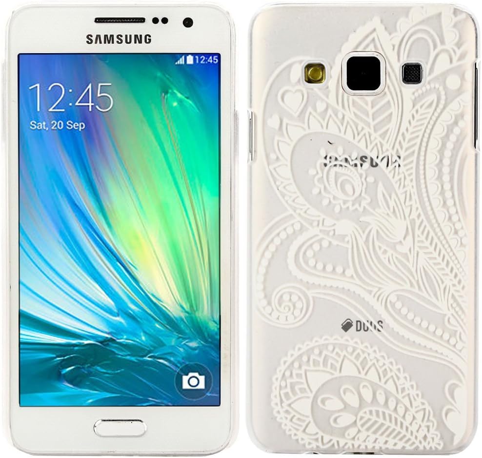 Samsung Galaxy A3 Case UHIPPO Henna White Floral Paisley Flower Mandala Design Transparent Polycarbonate Case Cover for Samsung Galaxy A3