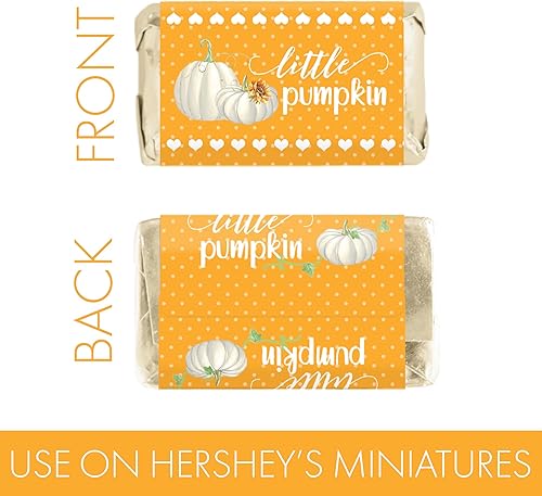 Miniatura 4 de Mini envolturas de barra de chocolate para baby shower de calabaza naranja, revelación de género del bebé de otoño, 45 calcomanías