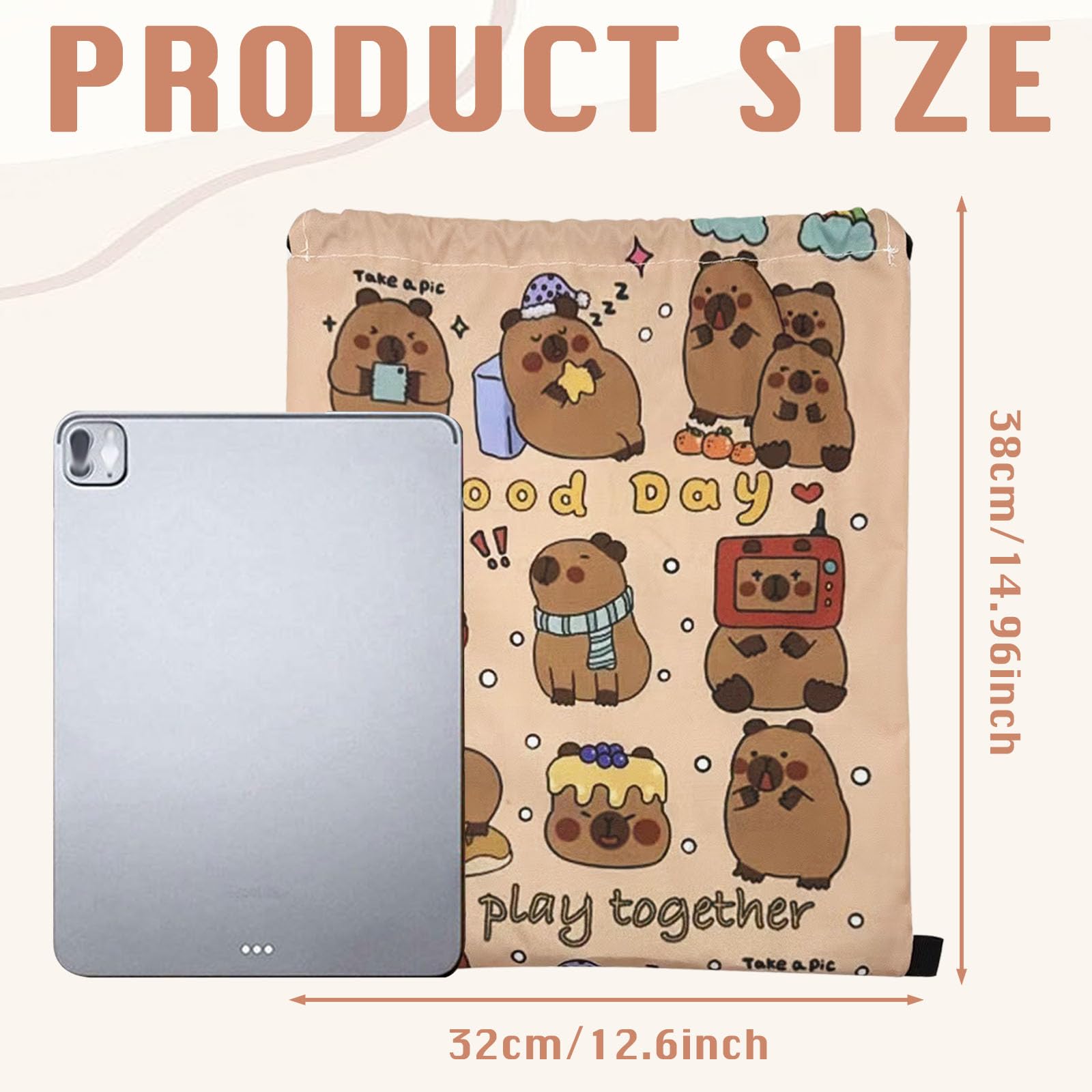 FOSDICK Capybara Sac a Dos Cordon pour Enfants, Sac de Sport avec Cordon de Serrage, Motifs Capybara Gym Bag, Sacs Piscine Enfant, Sacs de Sport pour École Plage Natation Voyage, Cadeau Fille 10 Ans - 4