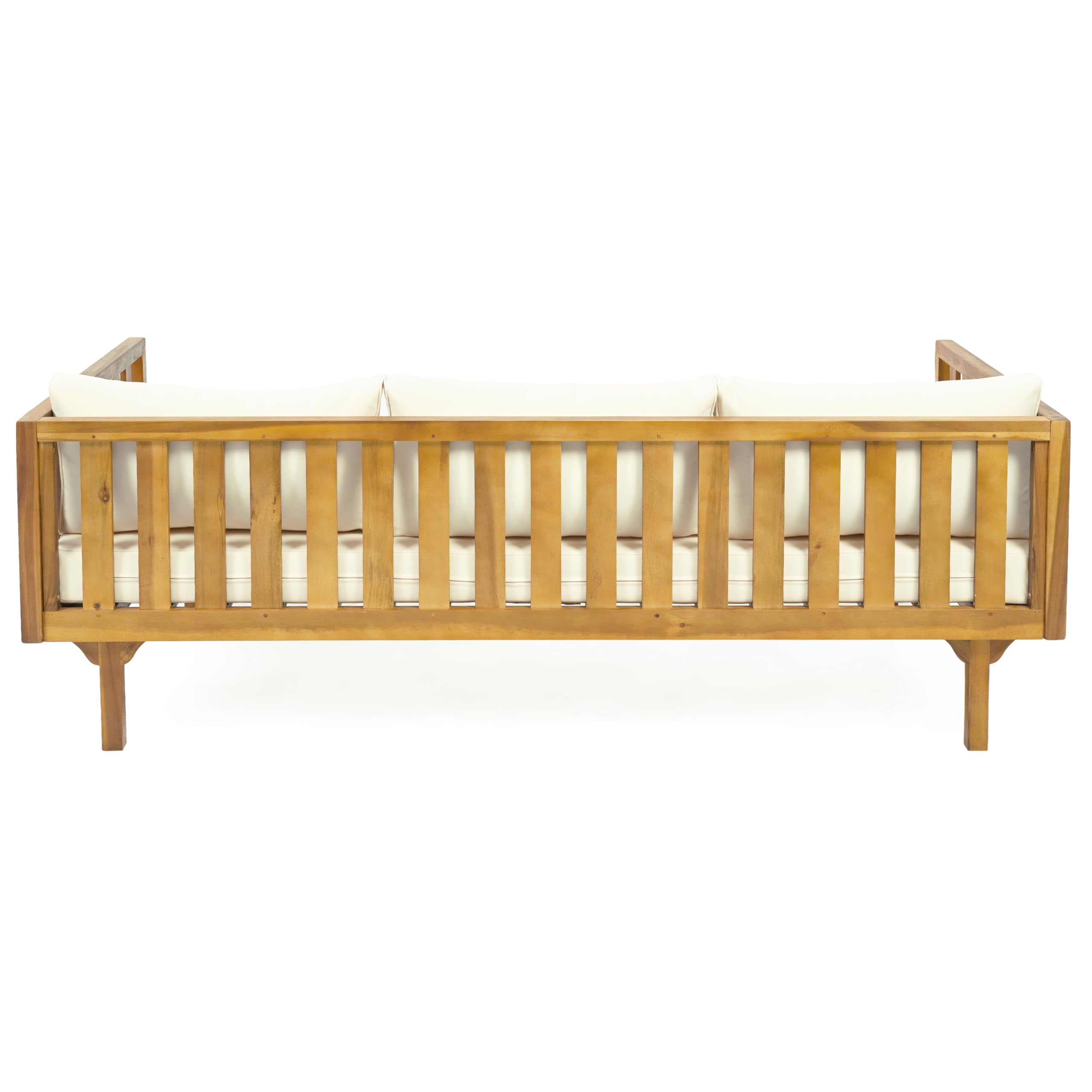 Claremont - Sofá cama de madera de acacia para exteriores de 3 plazas con tela resistente al agua y cojines extraíbles, sofá junto a la piscina con reposabrazos y respaldo de 9