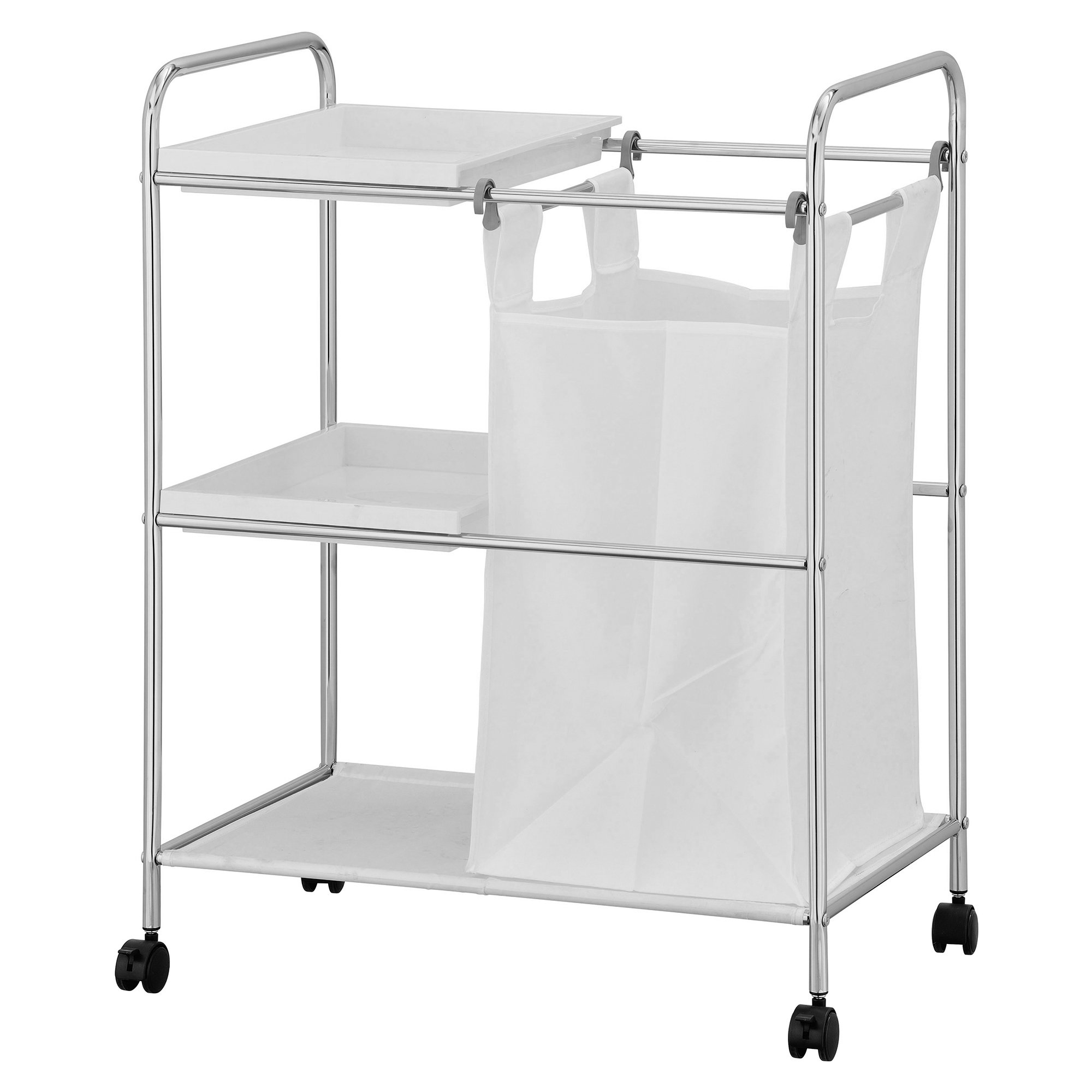 Furinno Wayar Laundry Sorter with Trays, White/Stainless Steel