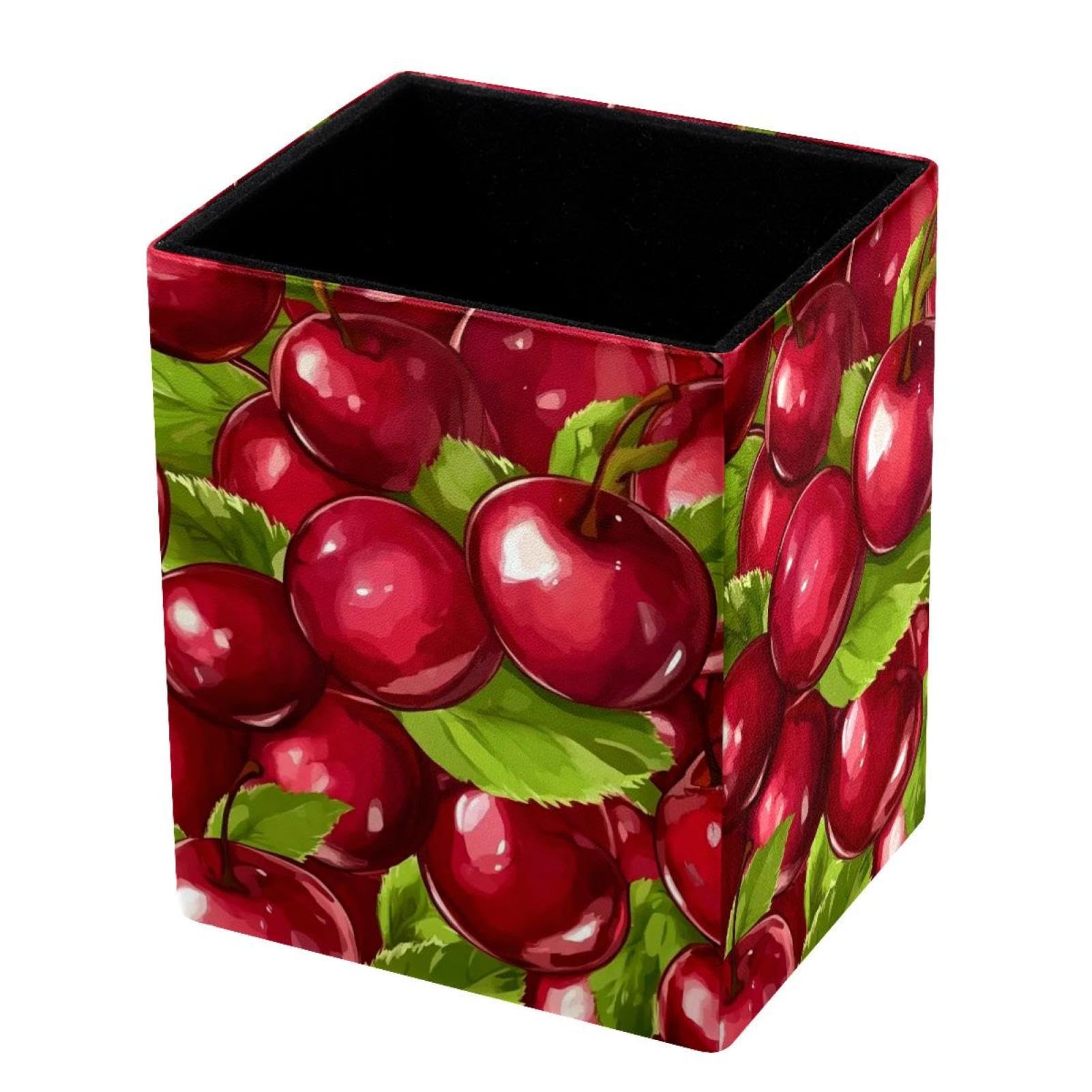 VAPOKF Pencil Holders for Desk, Tempting Cherry Printed Pen Holders Pen Pot Makeup Brushes Storage Desktop Stationery Supplies Organiser for Home Office