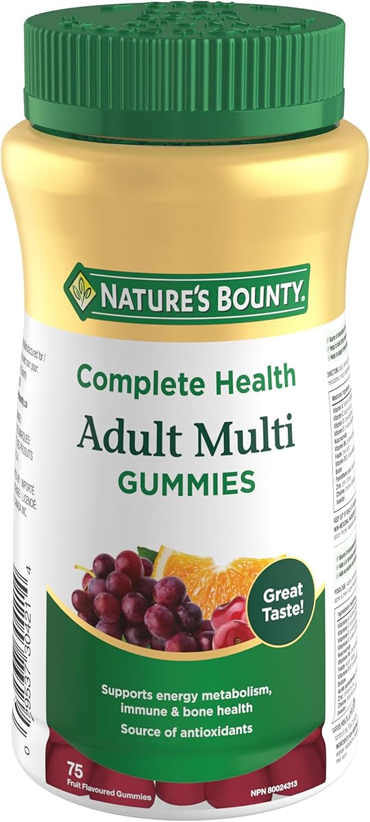 NATURE'S BOUNTY Adult Multi Gummies, Helps to Support Immune Function, Helps Development Of Bones & Teeth, Cherry, Grape & Orange Flavours, 187.5 g