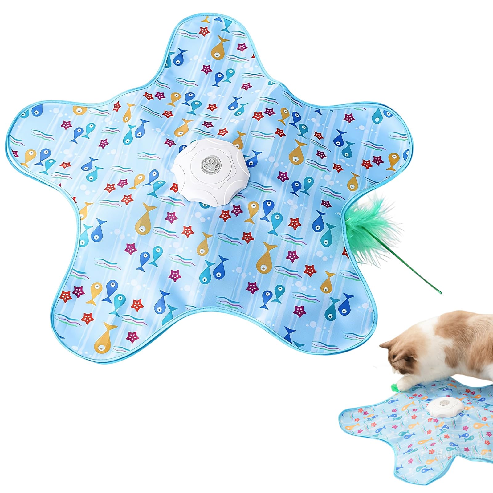 Mtbricey Hide & Seek Interactive Cat Toy - Automatic Moving Feather with Mouse Sounds USB Rechargeable, 5-Sided Hunting Dome for Indoor Cats & Kittens (Fish)