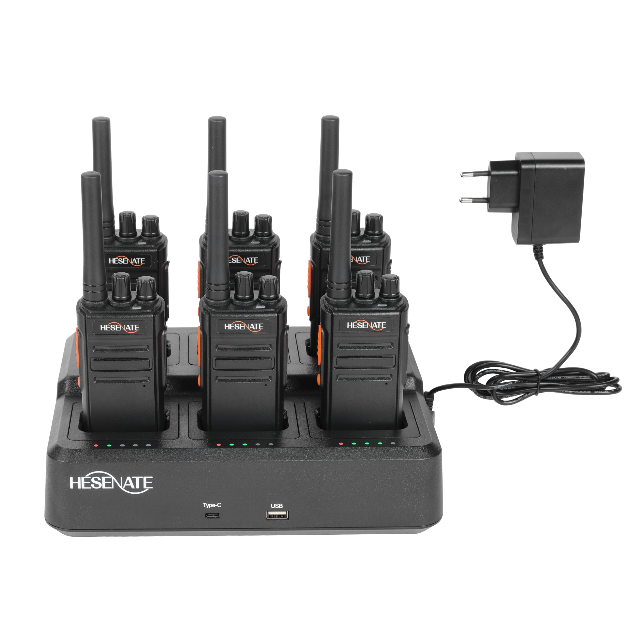 HESENATE HT66 16 Channels PMR446 Licencia Libre Radio Bidireccional | con Cargador de 6 Vias,Walkies Profesionales,Soporta VOX Manos Libres,para Restaurant Hotel