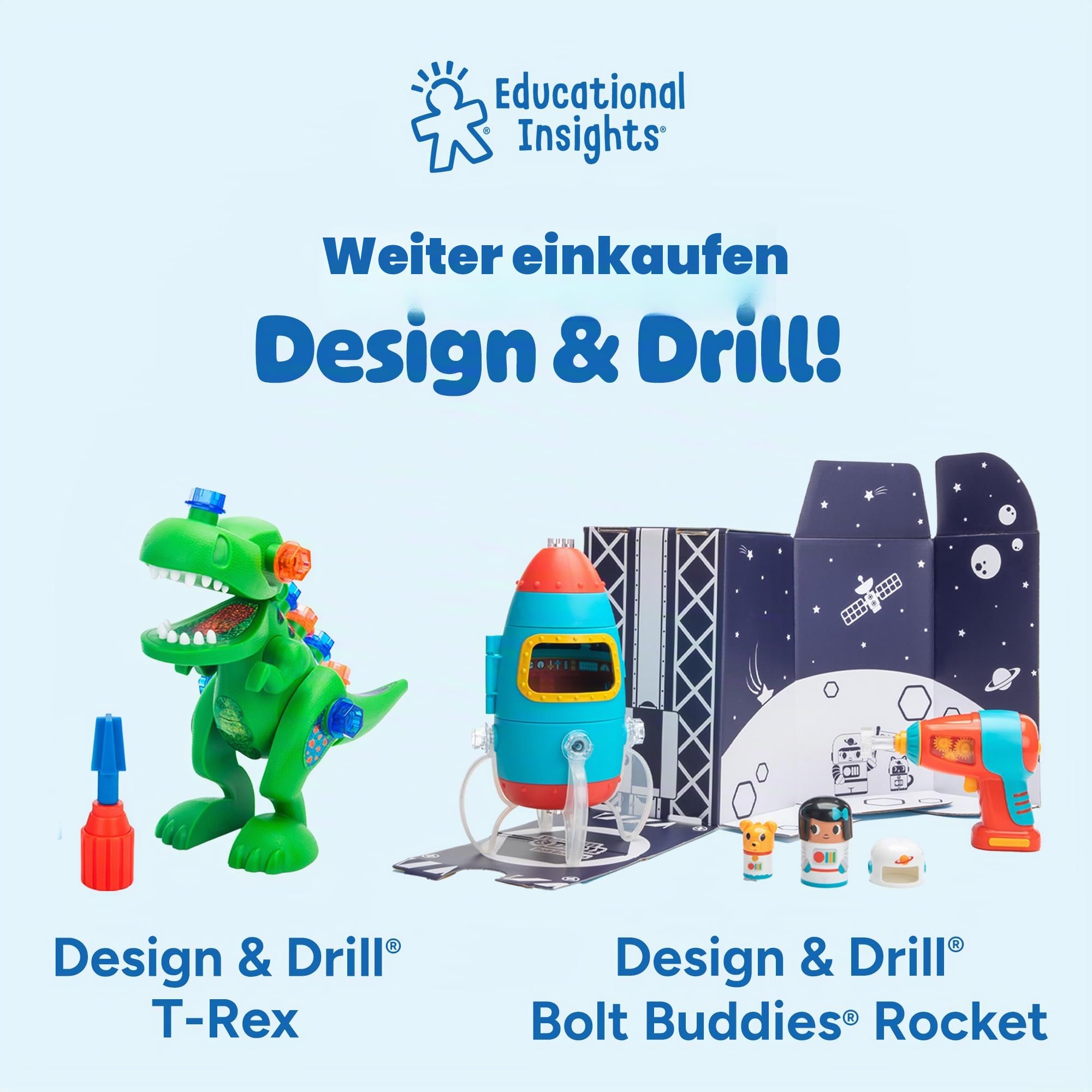 Learning Resources Design & Drill Baueimer, Mint-Spielzeug, 41-teilig, mit elektrischem Spielzeugbohrer, Urlaubsspielzeug für Jungen und Mädchen, ab 3 Jahren