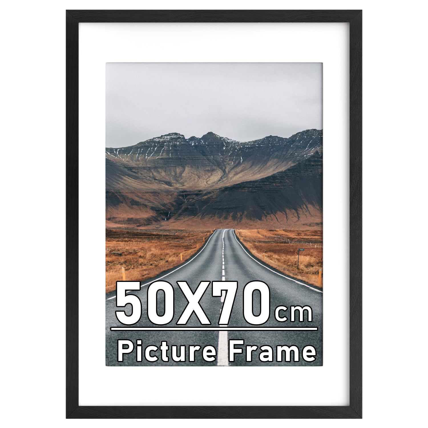 70x50cm Picture Frame with Mount, Black 50x70cm Photo Frames, Poster Frame with Safe Perspex Front, Wall Mounting — image 1