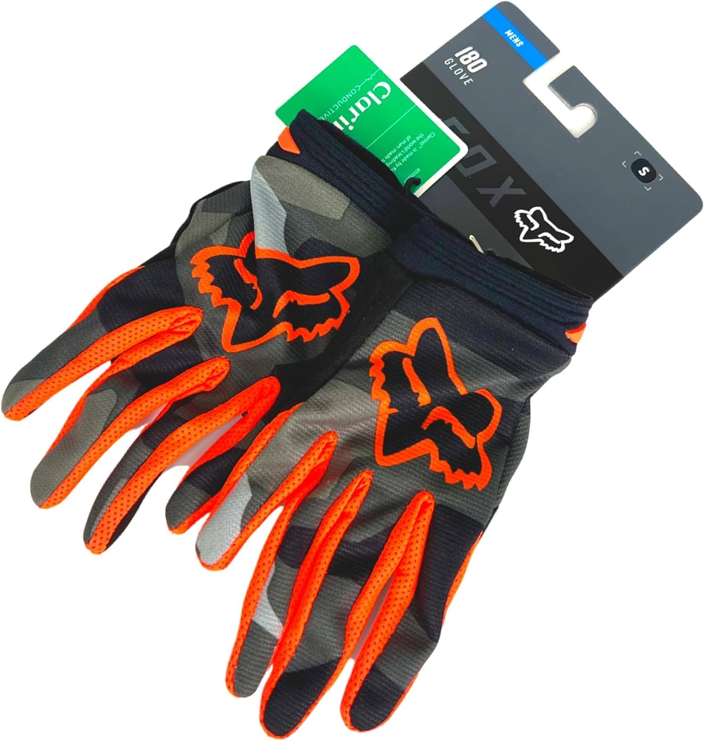Fox 180 BNKR Glove Bike MTB Ebike Road Bike Middle Finger Gloves Black Camouflage/Orange,M