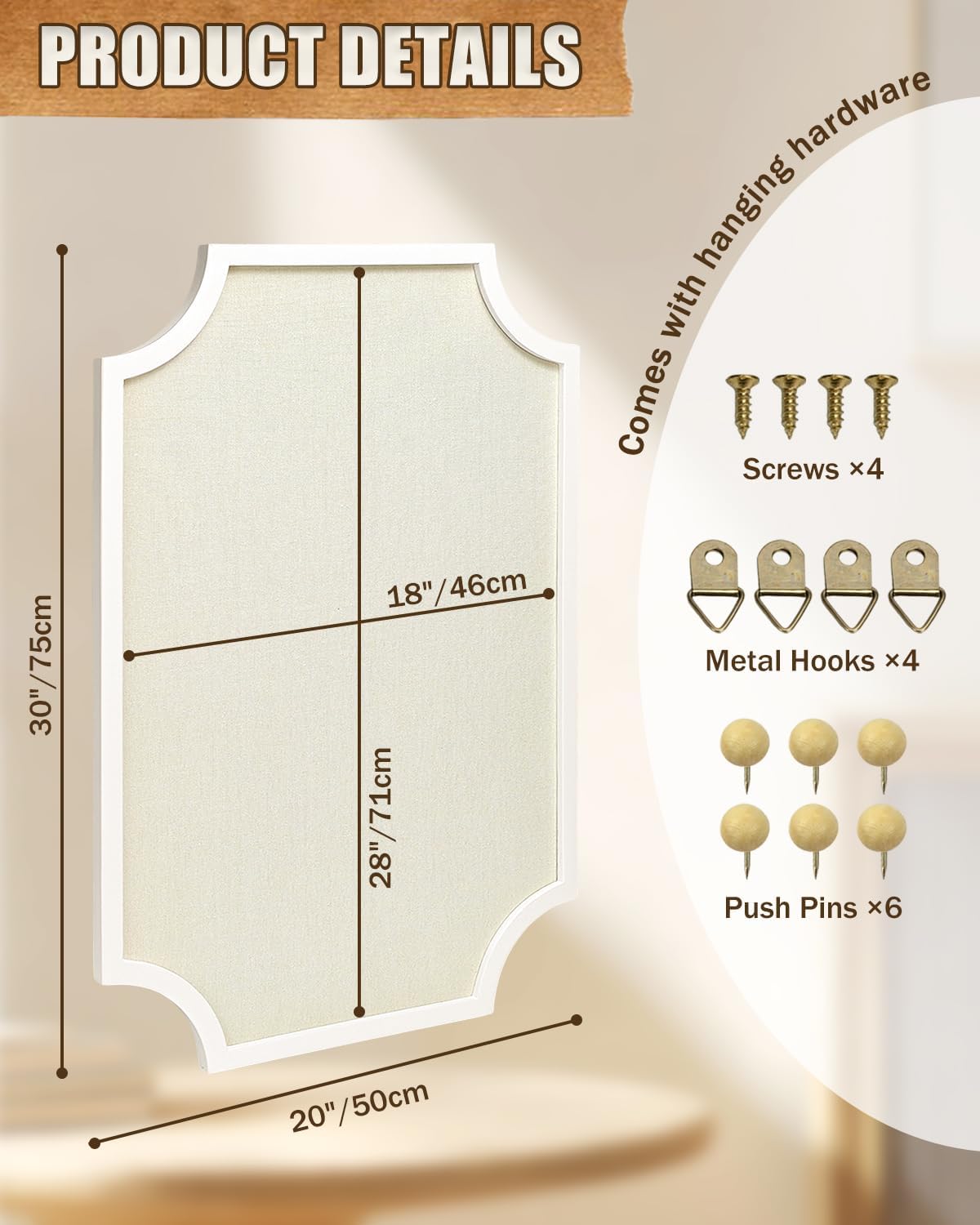 Linen Bulletin Board, Large 20"x30" Pin Board for Walls, Fabric Bulletin Board for Home Kitchen Office Decorative, White Frame Cork Board(White-5075) White 20"x30"