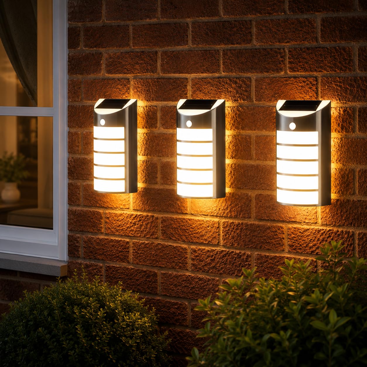 Garden Mile Solar-Sicherheitsleuchte mit Bewegungsmelder für den Außenbereich, Wandmontage, Außenleuchten mit Sensor für Zuhause, Garten, Schuppen, Wohnwagen (warmweißes Willkommenslicht, 3)