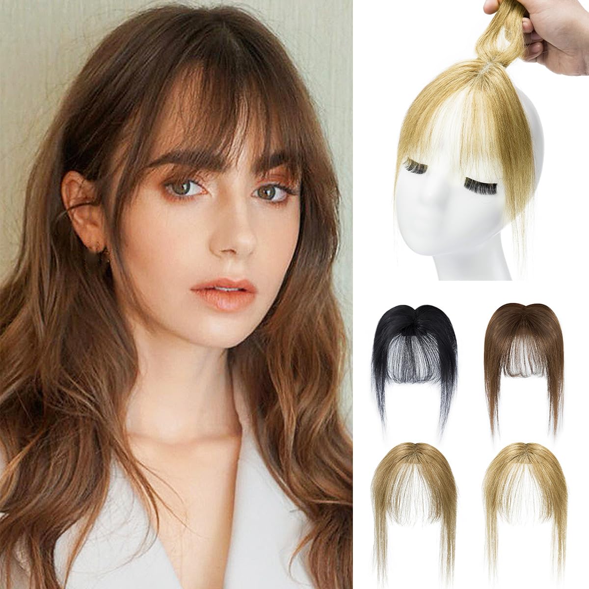 Yamel 3D Clip In Fringe Real Human Hair Bangs 360Cover for Thinning French Fringe Lightweight For Women Honey Blonde