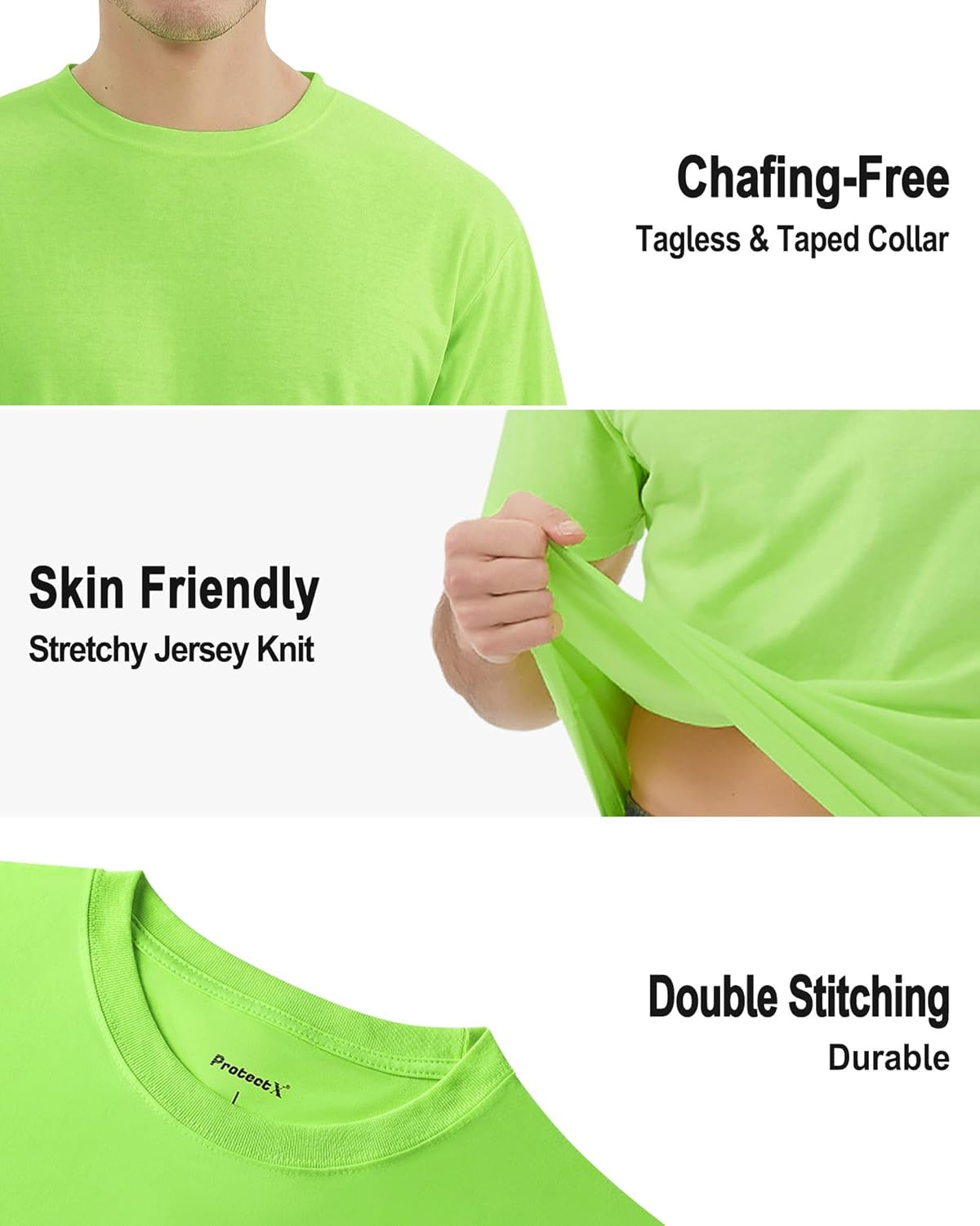 ProtectX 2-Pack High Visibility Short Sleeve T-Shirts for Men Women Comfortable Cotton Blend Athletic Shirt - Image 3