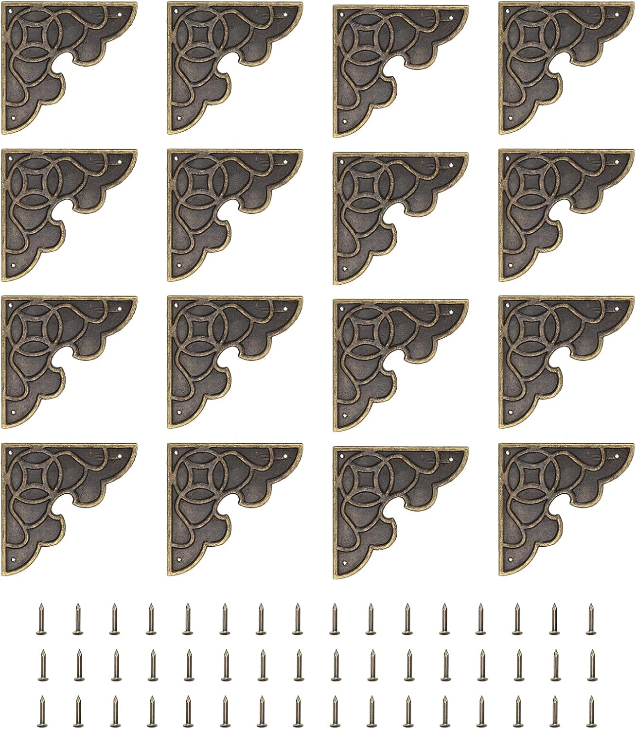 uxcell 16pcs Vintage Flat Corner Bracket 2.1"x2.1" Decorative Metal Desk Corner Protectors with Screw for Boxes Cupboard Decorative Furniture Bronze