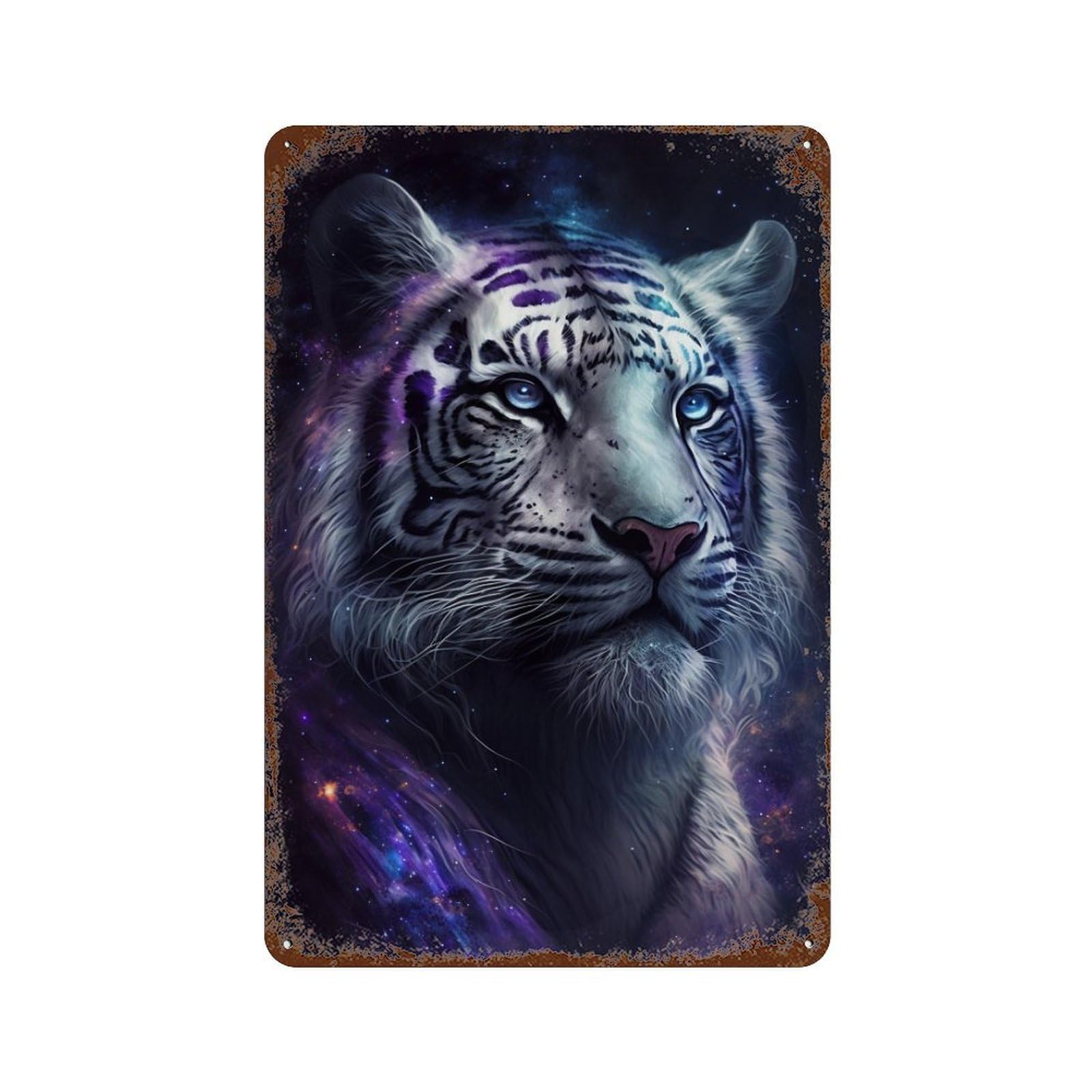 Cosmic Tiger Portrait-5 Aged Metal Wall Plaque 11.8"x7.9", Rustic Home Decor for Garage, Pub Or Kitchen