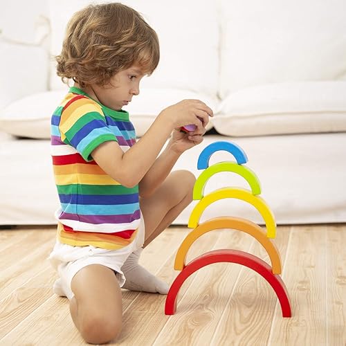 Miniatura 3 de Lewo Rompecabezas de madera de arco iris apilador de bloques de rompecabezas educativos para niños y niños pequeños