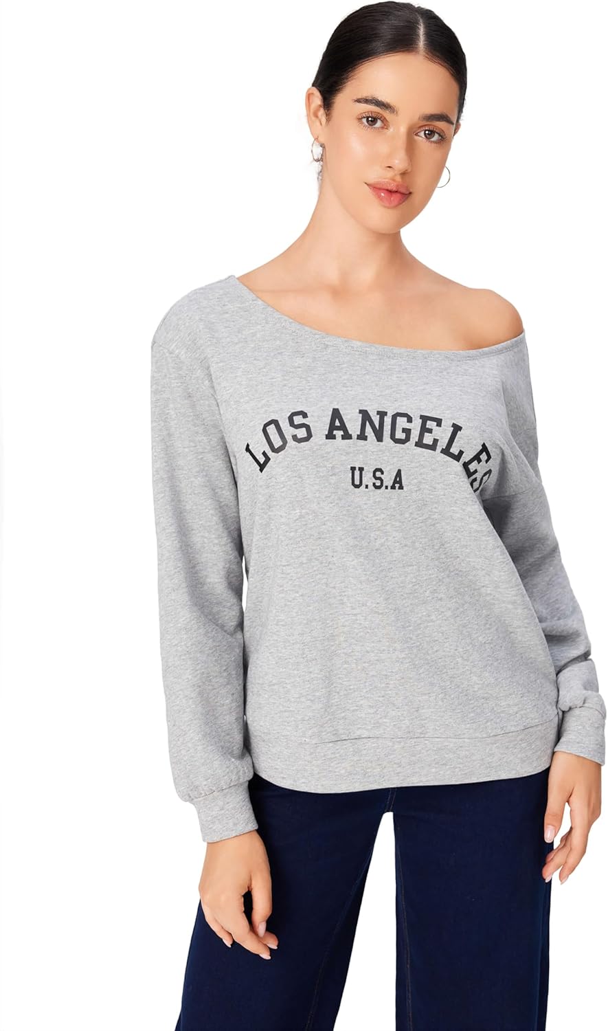 CIDER Womens Off Shoulder Sweatshirt Letter Printed Y2k Basic Casual Trendy Top Fall Fashion Pullover Shirt - Image 2