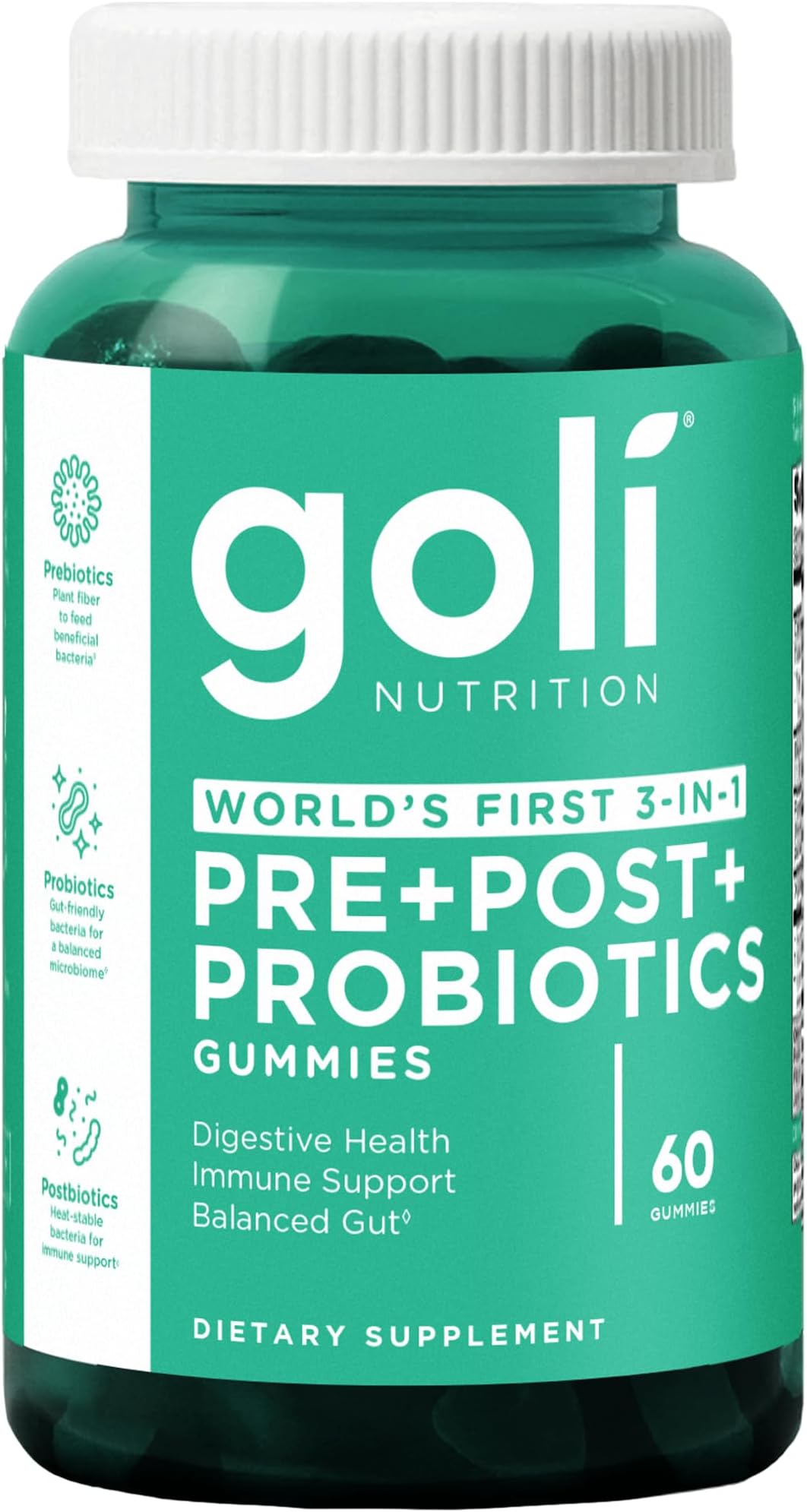 Goli Pre Pro Postbiotic Gummies - Worlds First 3-in-1 Formula with DE111 Probiotics, XOS Prebiotics, MCC1849 Postbiotics - Vegan, Non-GMO, Gluten-Free