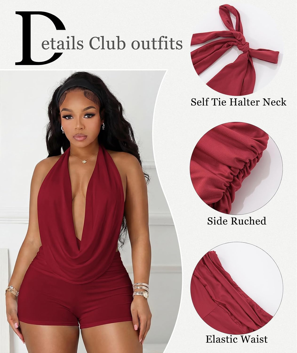Ophestin Women 2 Piece Sets Sexy Sleeveless Halter Neck Backless Crop Tops Bodycon Shorts Set Club Party Going Out Outfits
