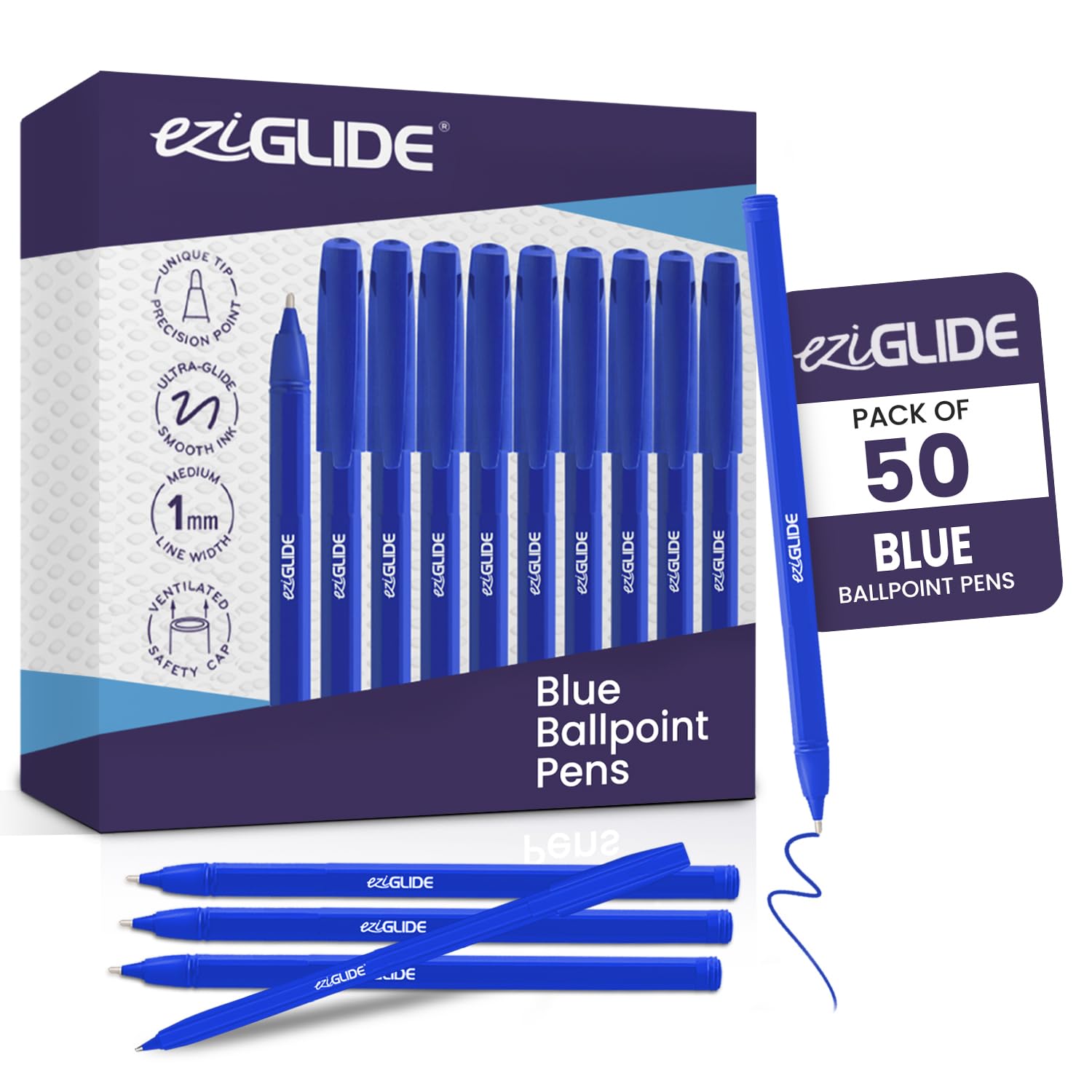 Eziglide 10-Pack Ballpoint Purple Pen Set - Medium Point 1.0mm for Effortless Writing & Comfortable Grip - Ball Point Pens Ideal for School, Exams, Home or Work Stationery Supplies — view 13