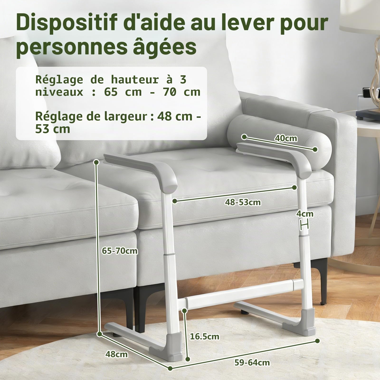 Aide pour Se Lever du Lit, Barre d'appui pour Se Lever, Aide de Hauteur et de Largeur Réglables, Aide au Levage de Canapé, Ergonomique pour Canapé pour Patients, handicapés