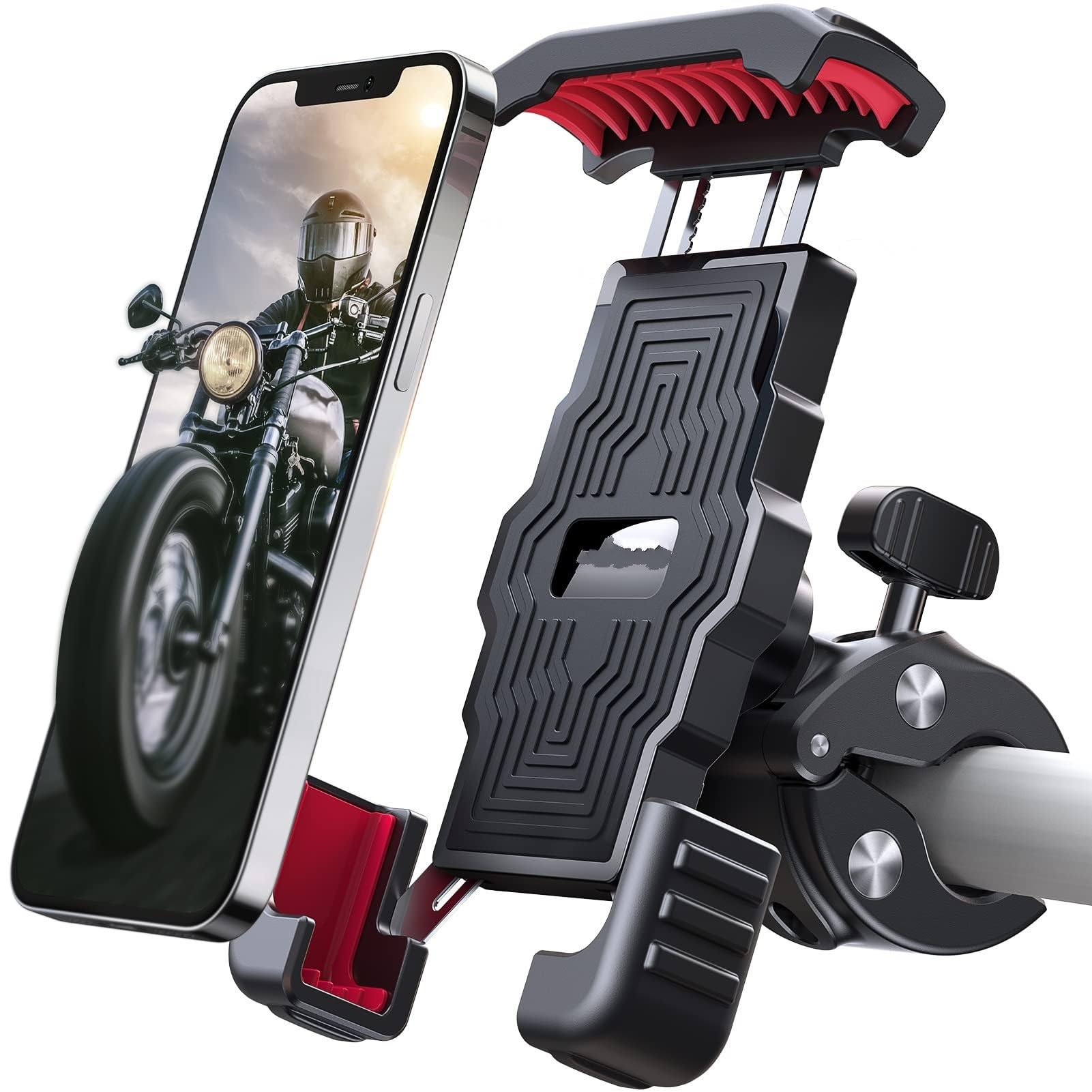 Support Navigateur Moto pour 4.7-7 Pouces Support Téléphone Portable Antichoc GPS Pince 360 ​​° Vue Universel Vélo(Upgrade)