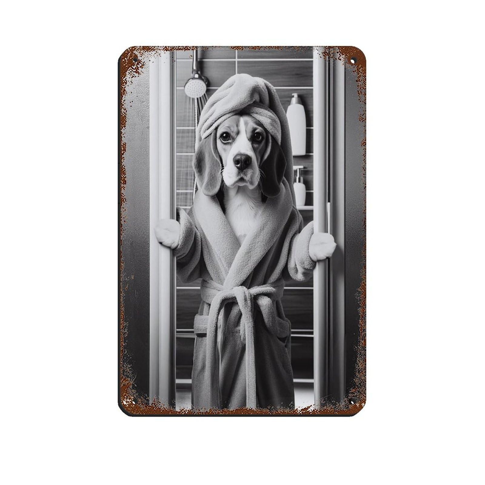 Lxwnze 20L X 30W Cm Beagle Bathroom Art Poster Retro Poster Metal Tin Sign Chic Art Retro Iron Painting Bar People Cave Cafe Family Garage Poster Wall Decoration 8X12inch(20X30cm)