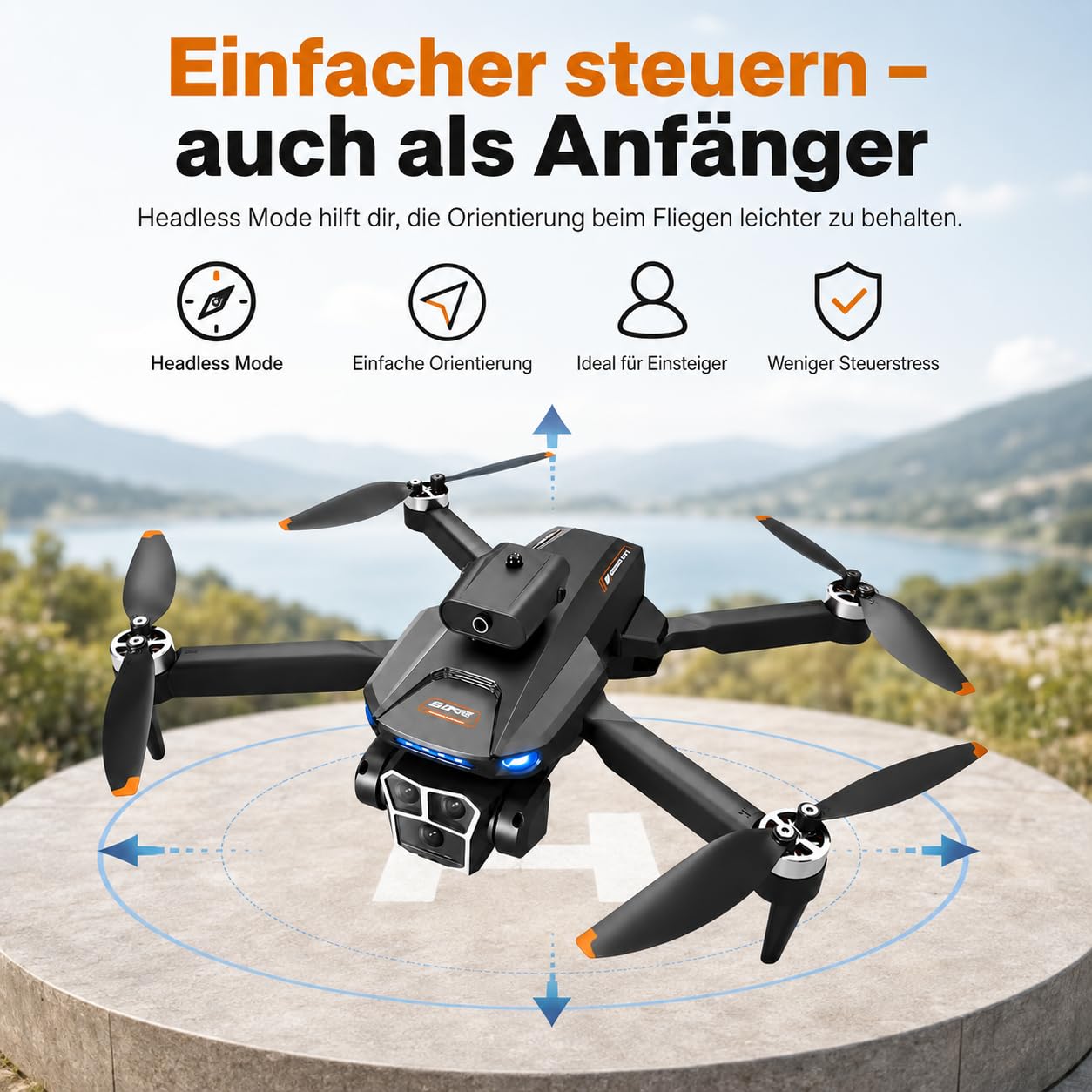 GPS Drohne mit Kamera 1080P Full HD, Faltbare Mini RC Quadrocopter mit Bildschirm-Fernbedienung, Auto Return, Headless Mode, 6-Achsen-Gyro, Anfänger Drohne ab 14 Jahren (Schwarz, Akkus: 2 St.)