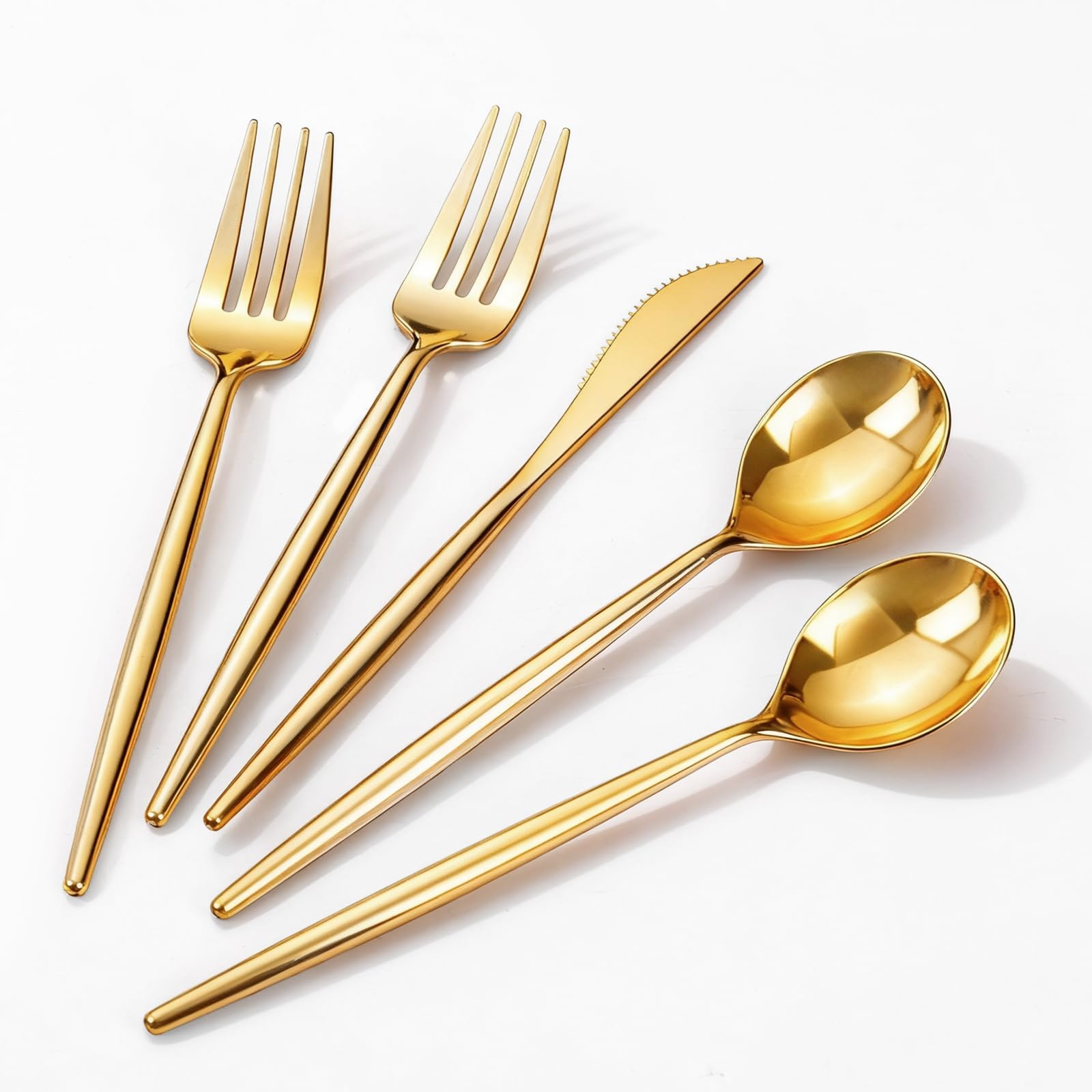 Rubtlamp 90Pcs Gold Plastic Silverware, Gold Disposable Utensils, Plastic Cutlery Include 30 Plastic Knives, 60 Forks and Spoons, Fancy Plastic Silverware Heavy Duty for Party