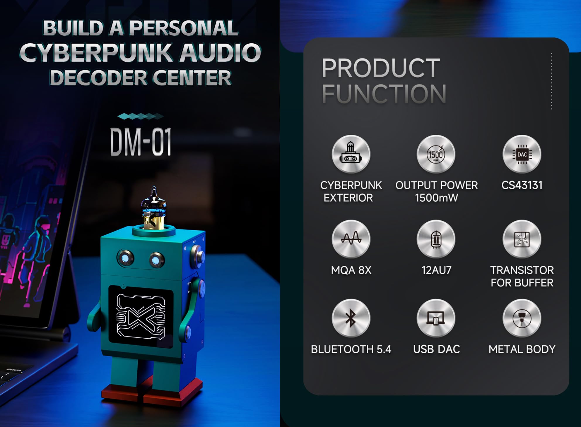xDuoo DM-01 DAC Headphone Amplifier Tube preamp, USB C Bluetooth Input PCM32 Bit/384 kHz, DSD256 and MQA 8X, Suitable for 16-600 ohm Headphones
