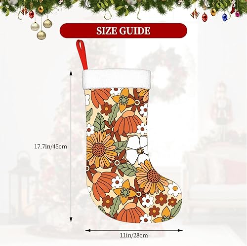 Miniatura 2 de Medias de Navidad con flores retro de los años 70, medias de Navidad grandes, calcetines de Navidad de invierno, regalos para colgar botas navideñas