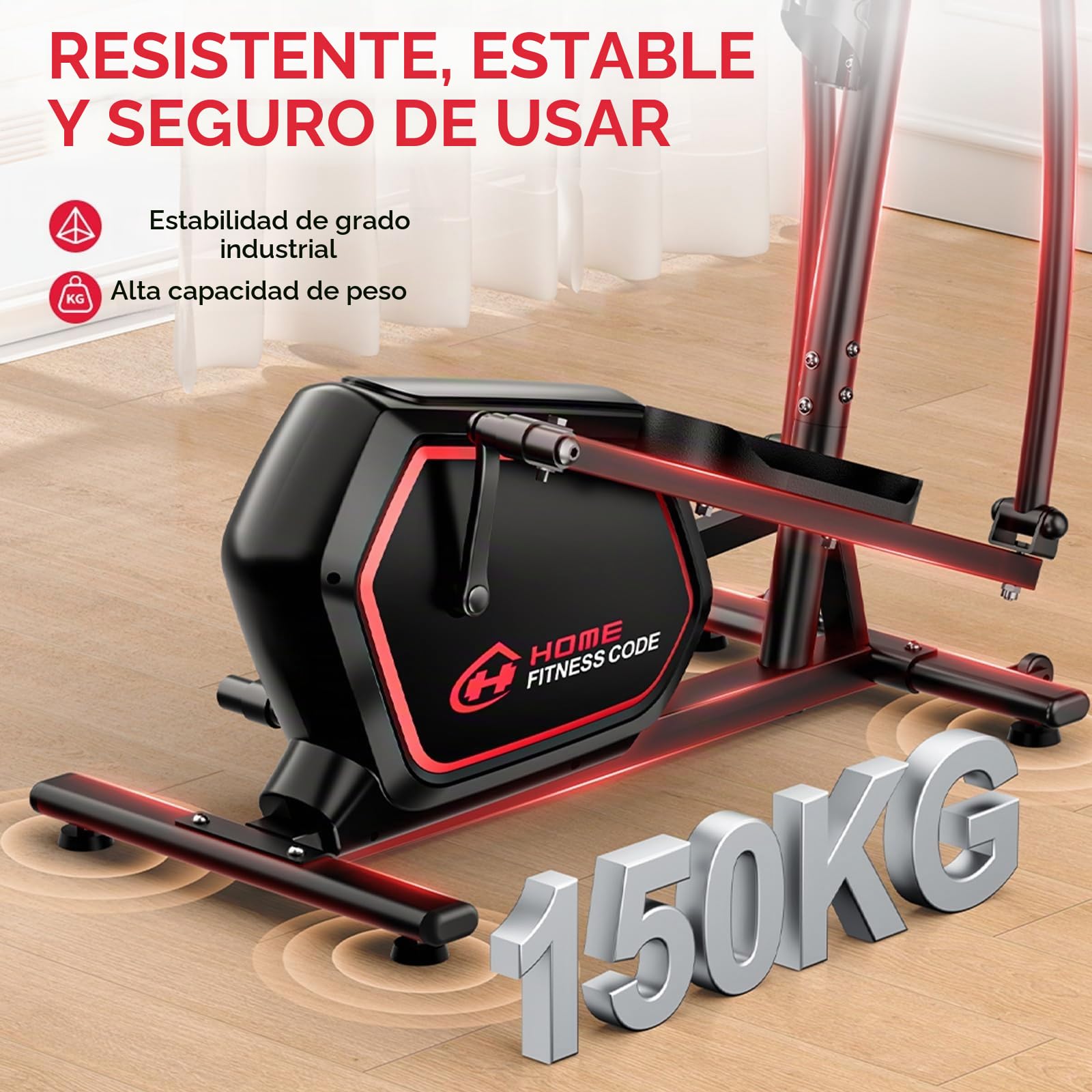 Elíptica Magnética Compacta para Hogar, Resistencia de 16 Niveles con Monitor de Pulso, Monitor LCD, Diseño Ultra-Silencioso 30dB, Capacidad de Carga 150kg