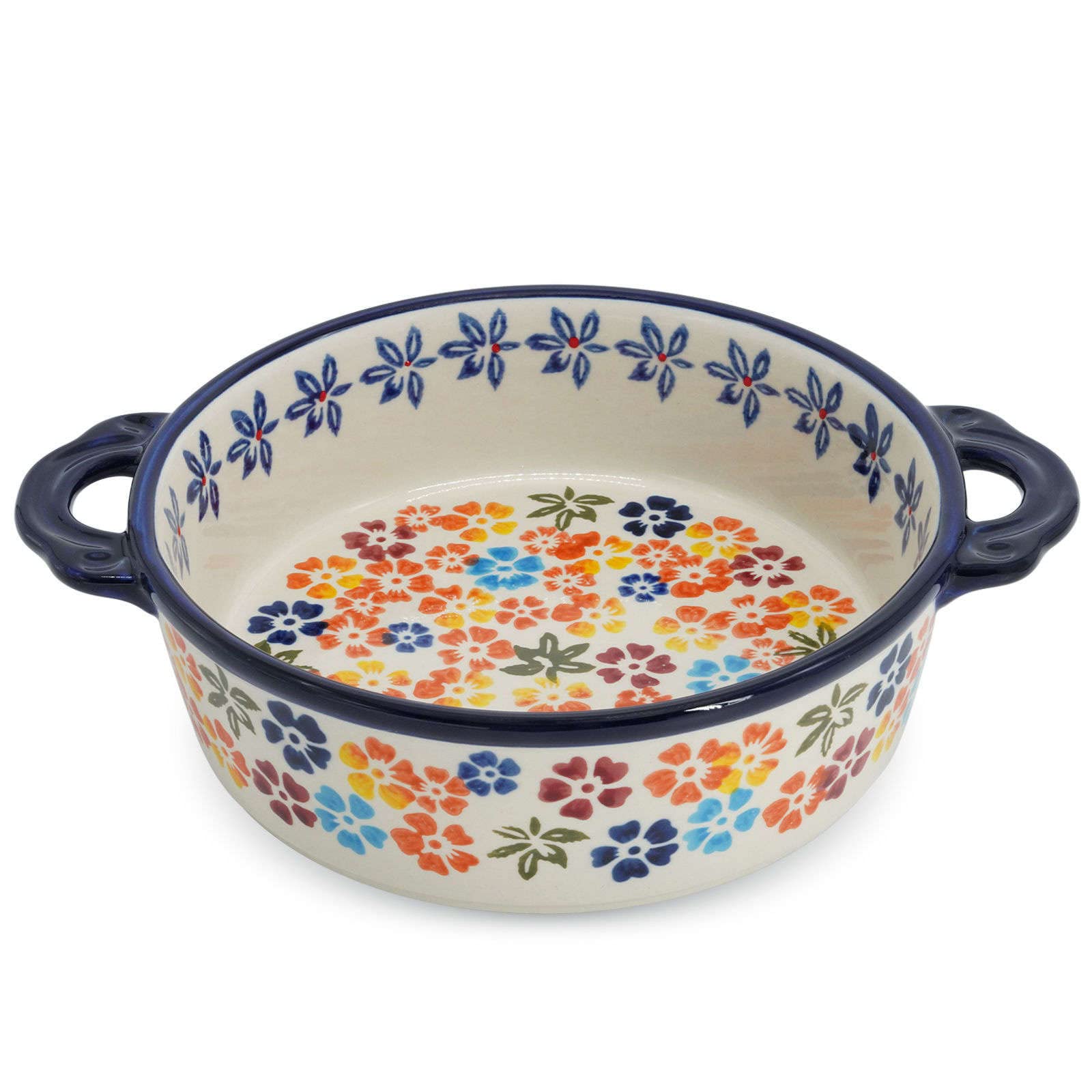 Ceramiczne naczynie do pieczenia do piekarnika, małe naczynie do zapiekania z uchwytami, piekarnik ceramiczny do pieczenia kolorowe kwiaty A-okrągłe 950 ml