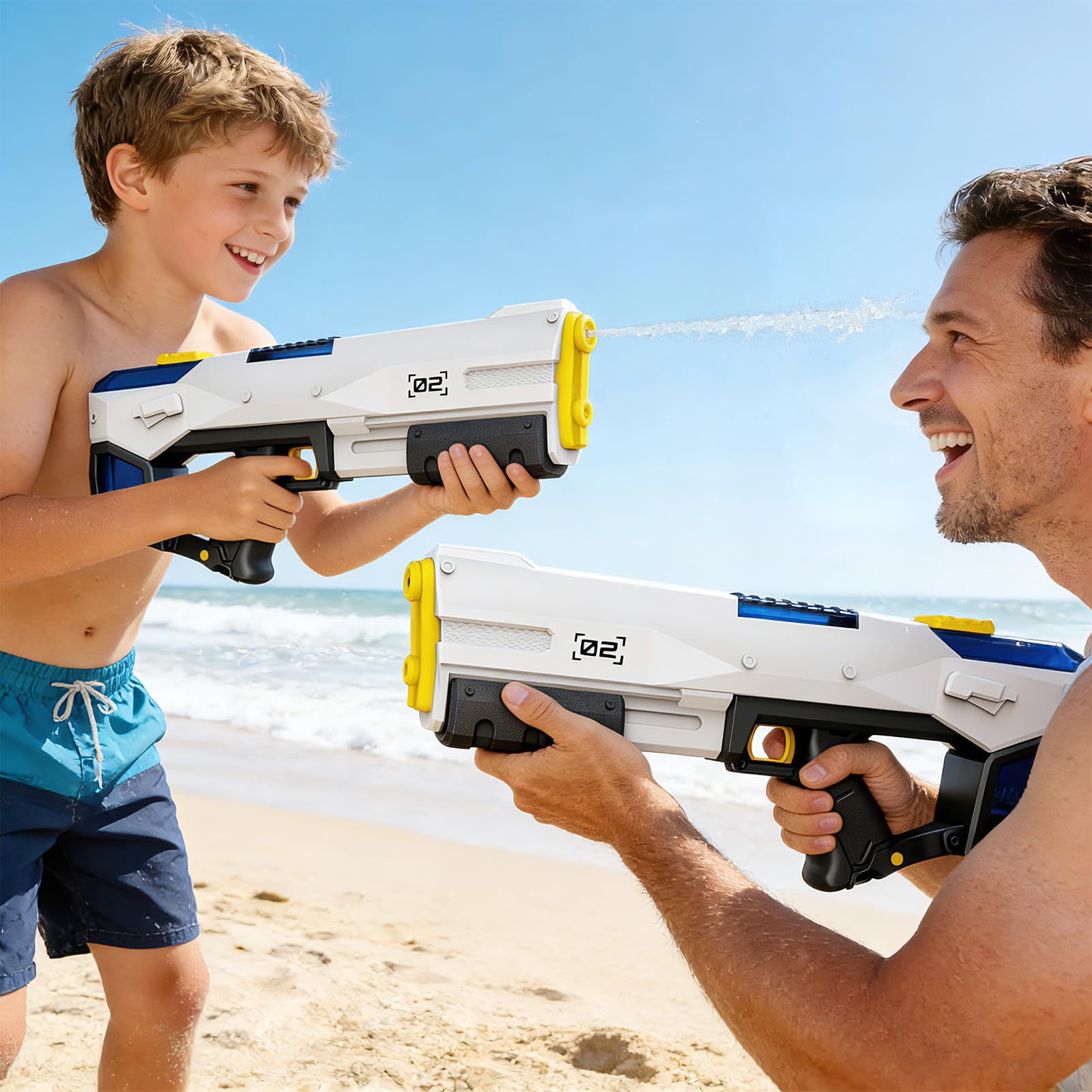 Wasserpistole Elektrisch, Automatische Elektrische Wasserpistole 450ML Große Kapazität für Sommer, Strand, Schwimmbad, Garten, Rasen, Party, Spiele Weiß
