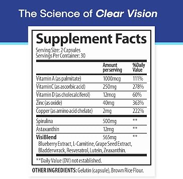 Eye Health Supplement 14 Essential nutrients for Clear Vision, Blue Light Protection, and Long-Term Eye Health. Supports Clarity and Eye Wellness. 60 Capsules. (1 Pack)