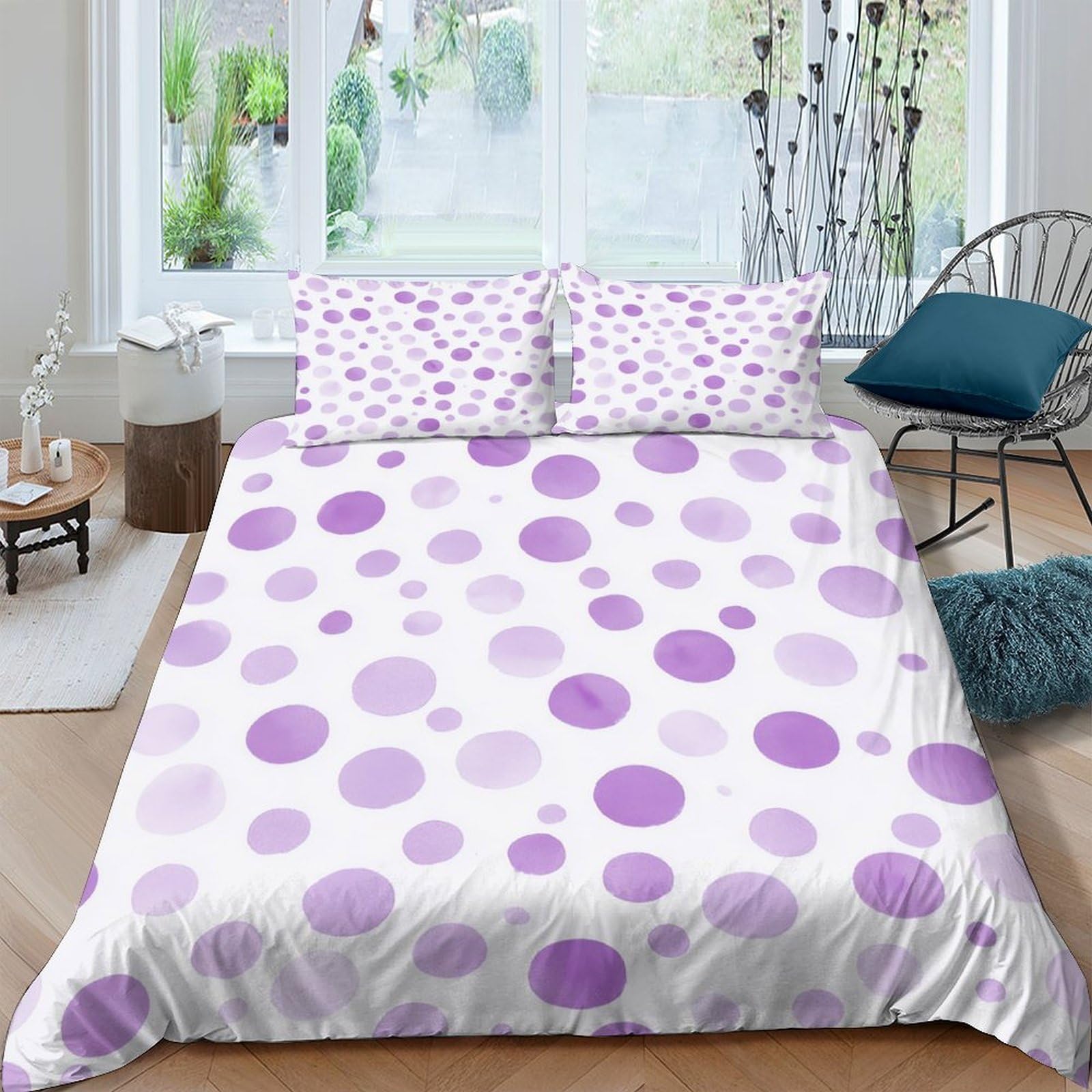 Ctjqhvkz Style-8 3D Printed Purple Polka Dots Fitted Sheet Microfiber Soft Anti-Slip Bedroom Decor Violet Circles Mattress Cover Single（135X200cm）