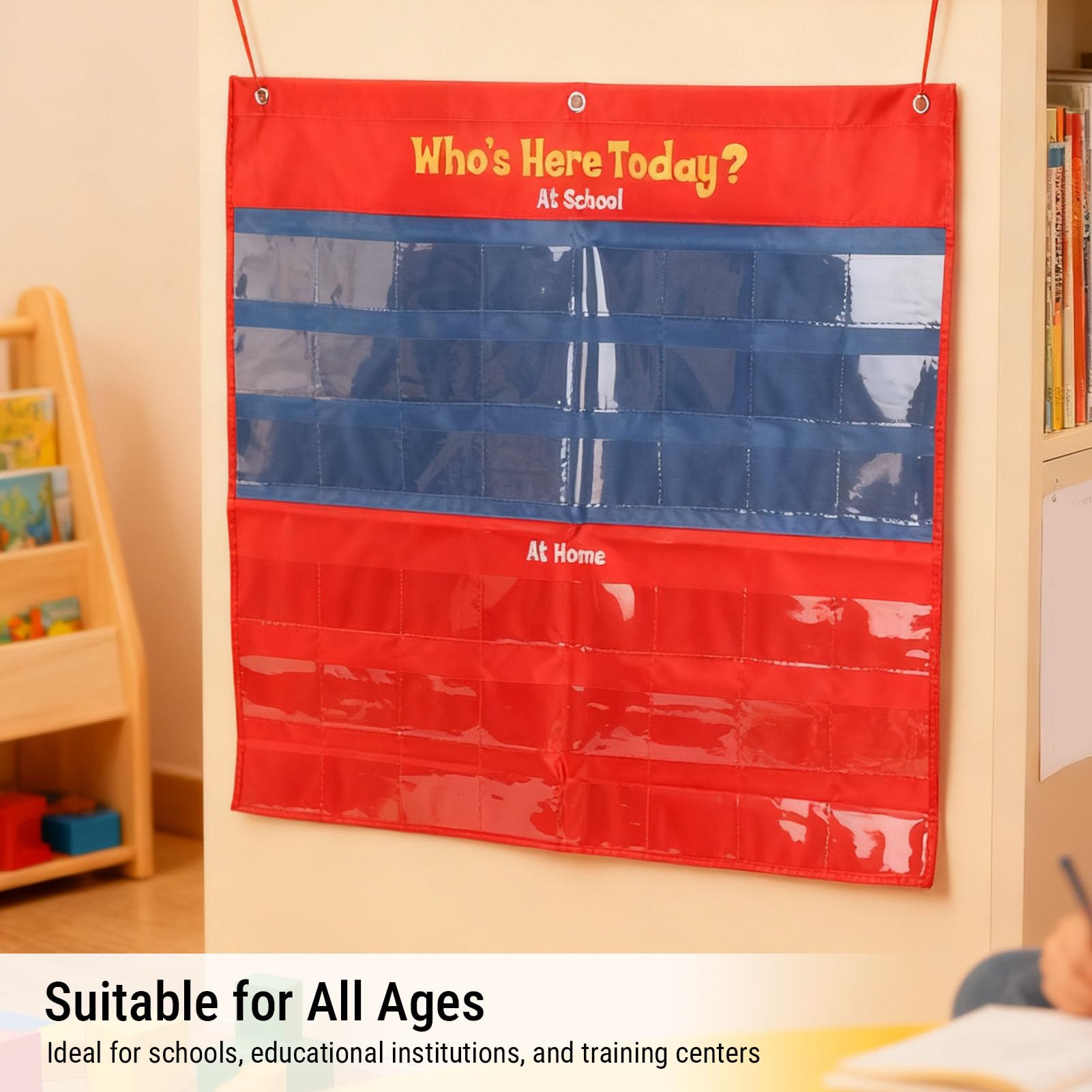 Naroote Tableau de Présence de Poche en Classe, 48 Pochettes Transparentes pour Cartes de Visite, Organisateur de Connexion en Tissu Polyester PVC avec Poches Transparentes, Idéal pour les Enseignants