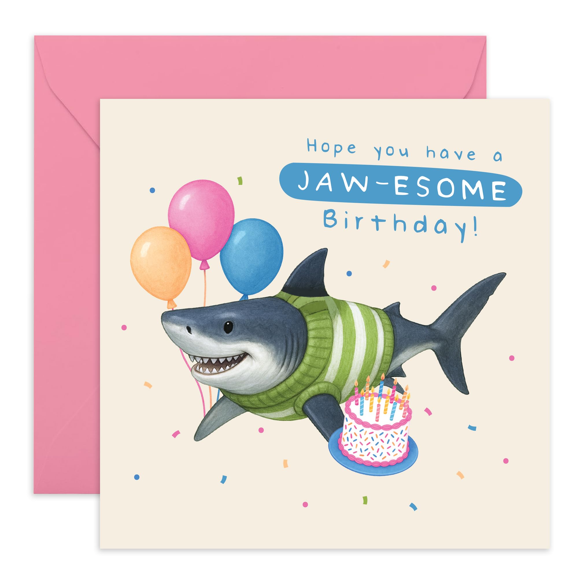 Fun Shark Birthday Card for All Ages – "Hope You Have a JAW-SOME Birthday!" – Gifts for Him, Her, Kids, Children, Adults, Friends, Son, Daughter, Niece, Nephew, Mom, Dad - Comes with Stickers
