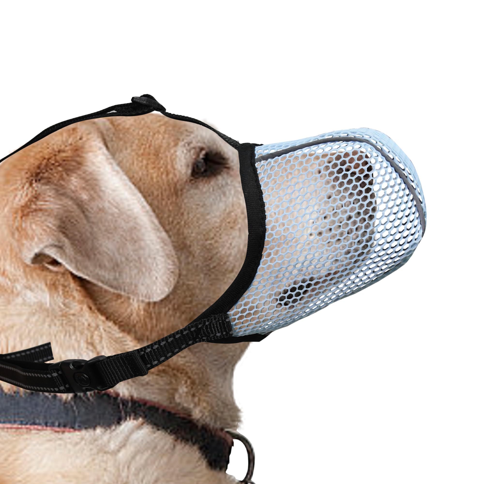 JOYPAWS Soft Dog Muzzle, Breathable Soft for All Breeds Dogs to Anti Prevent Chewing Barking Biting, Adjustable Reflective Basket Muzzle with Air Mesh Blue XL