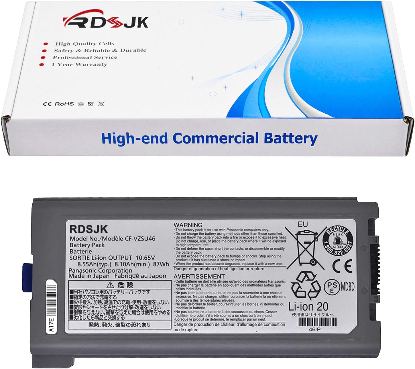 CF-VZSU46 Laptop Battery for Panasonic Toughbook CF-30 CF-31 CF-53 CF30 CF31 CF53 CFVZSU46 CF-VZSU46R CF-VZSU46S CF-VZSU72U CF-VZSU71U CF-VZSU1430U CF-VZSU46AU CF-VZSU46U CFVZSU46U 10.65V 8550mAh