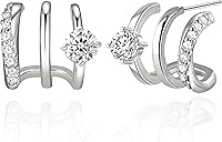 IMBOS 14K Gold Plated Triple Hoop Stud Earrings for Women - Dainty Hypoallergenic Minimalist Claw Huggies Jewelry Gifts