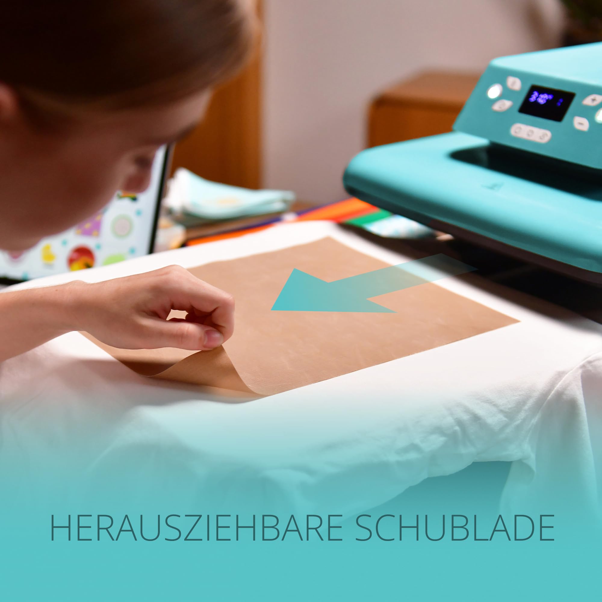 LOKLIK Automatische Wärmepresse, 38 x 38 cm, weiß, einfach zu bedienen, Verschiedene Heizmodi, Start 1 Taste, mehrschichtige Wärmeisolierung, schnelles und gleichmäßiges Erhitzen, automatische (Blau)