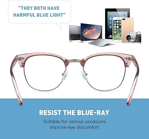 Miniatura 6 de AOMASTE Lentes de bloqueo de luz azul, retro, semi sin montura UV400, lentes transparentes para computadora para hombres y mujeres