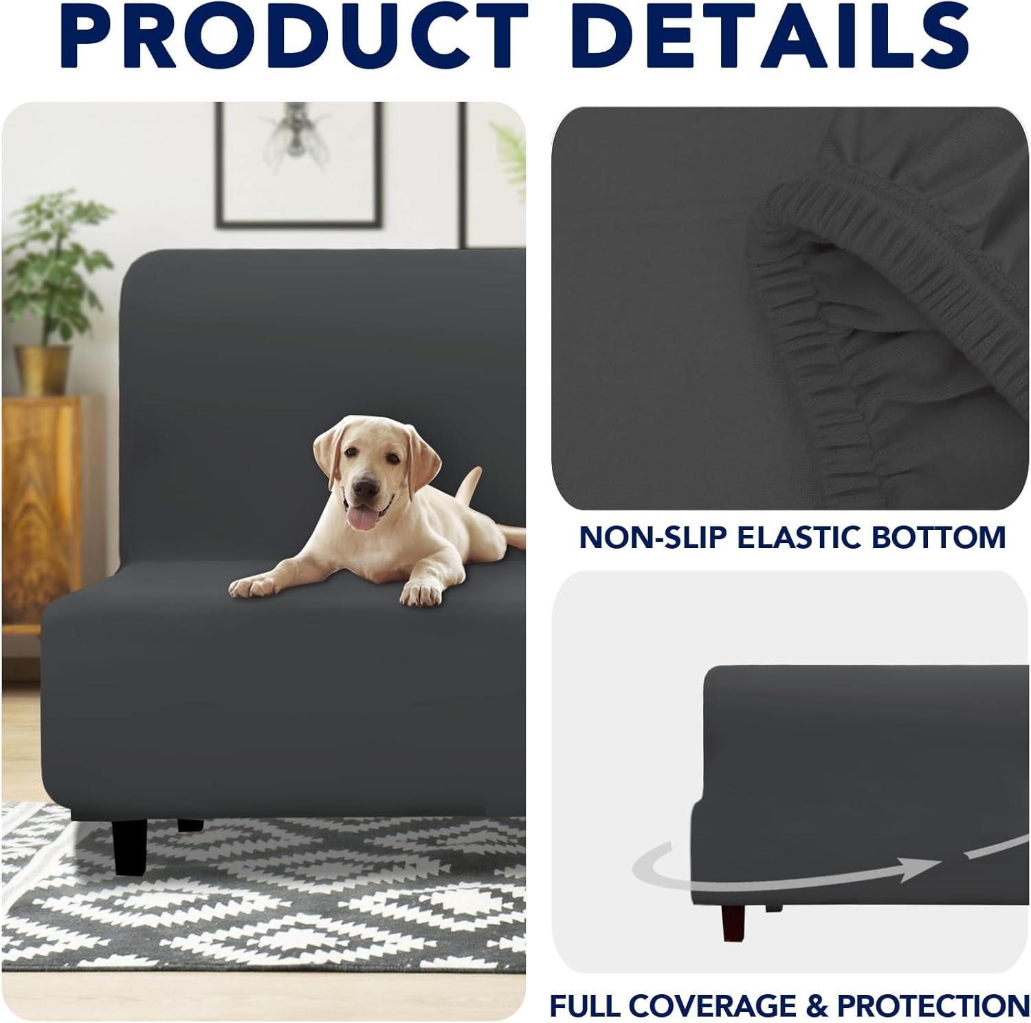 PureFit 100% Dual Waterproof Futon Cover - Stretch Non Slip Fleece Sofa Protector for Couch, Washable, Leakproof Furniture Cover for Kids, Pets, Dog (Dark Gray)