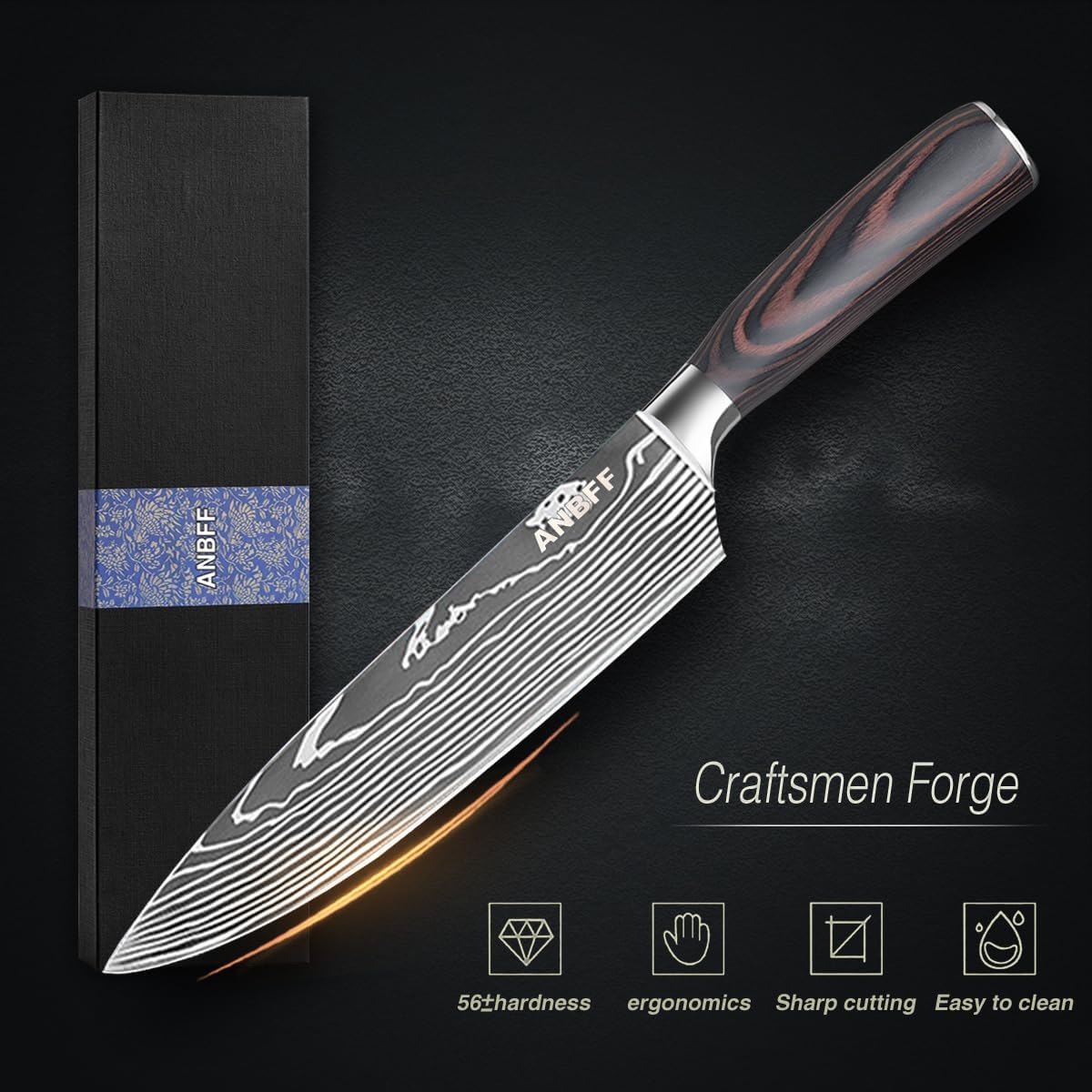 Chef Knife, 8 inch Professional Chef's Knives, Ultra Sharp Japanese Kitchen Knife, Forged High Carbon Stainless Steel Cooking knives with Ergonomic Handle and Gift Box - Image 4