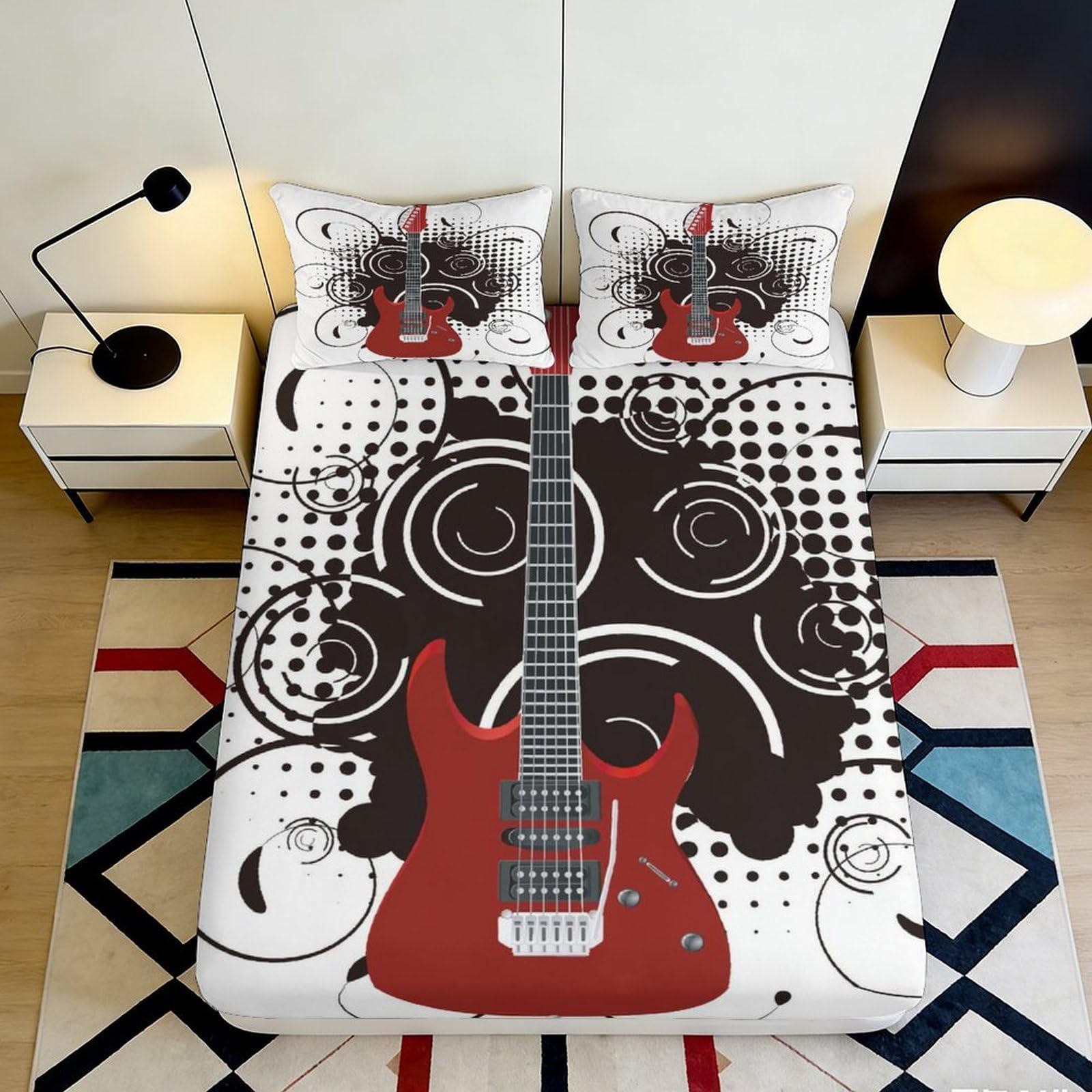 Uxinyoume Style-8 3D Printed Electric Guitar Fitted Sheet Microfiber Music Art Bed Sheet For Bedroom Dorm Mattress Protection Decor 90X200x25cm